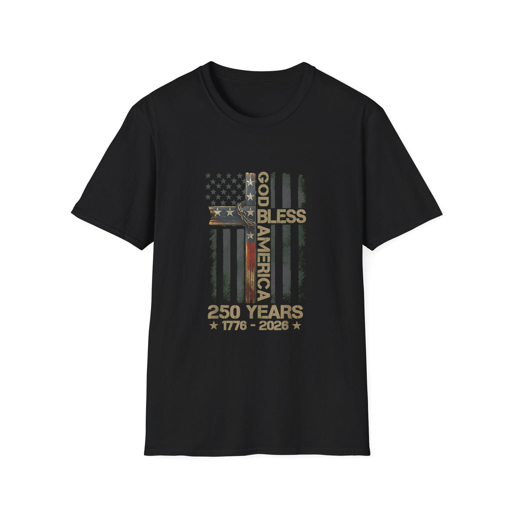 T-Shirt — God Bless America 250 Years Patriotic Flag Tee (1776–2026)