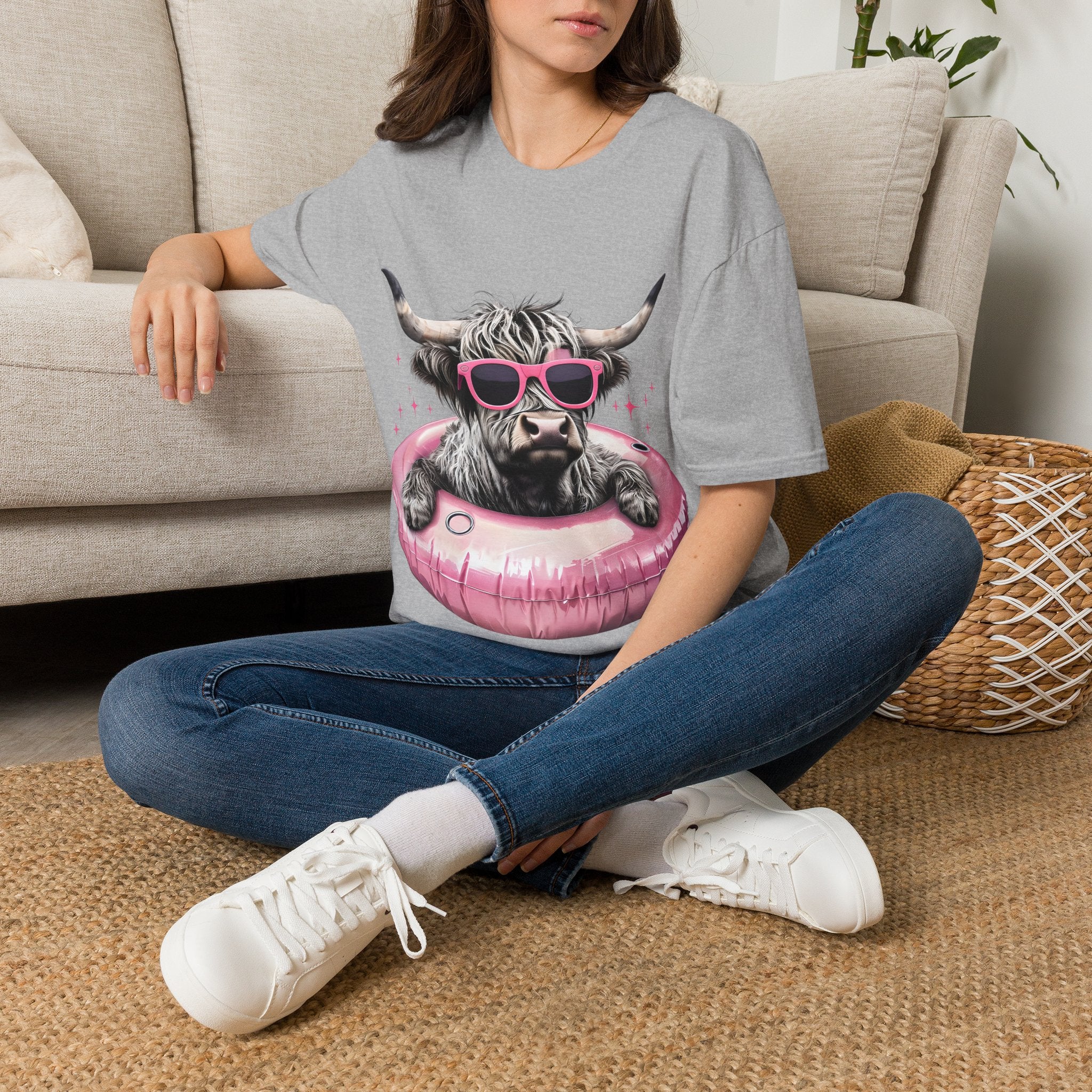 Cow with Pink Sunglasses T-Shirt — Cute Highland Cow Graphic Tee