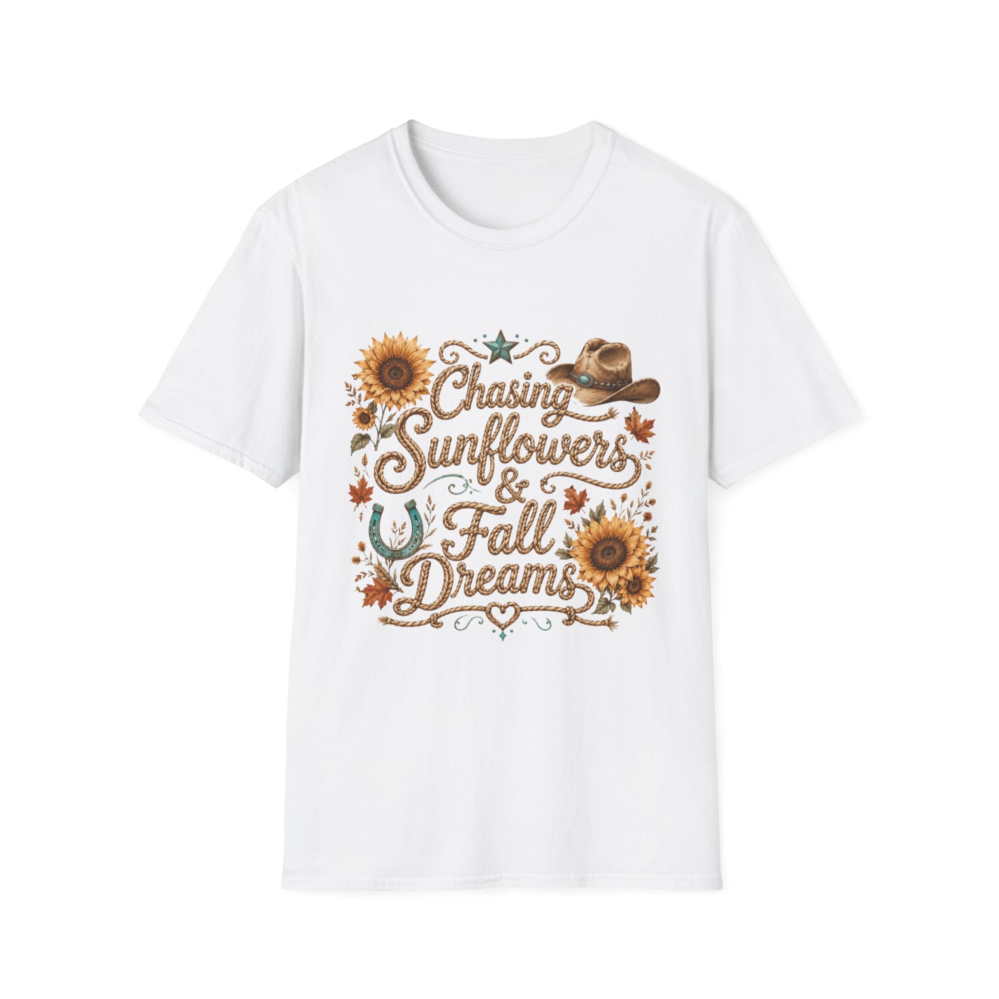 Chasing Sunflowers & Fall Dreams T-Shirt — Rustic Cowboy Sunflower Autumn Tee