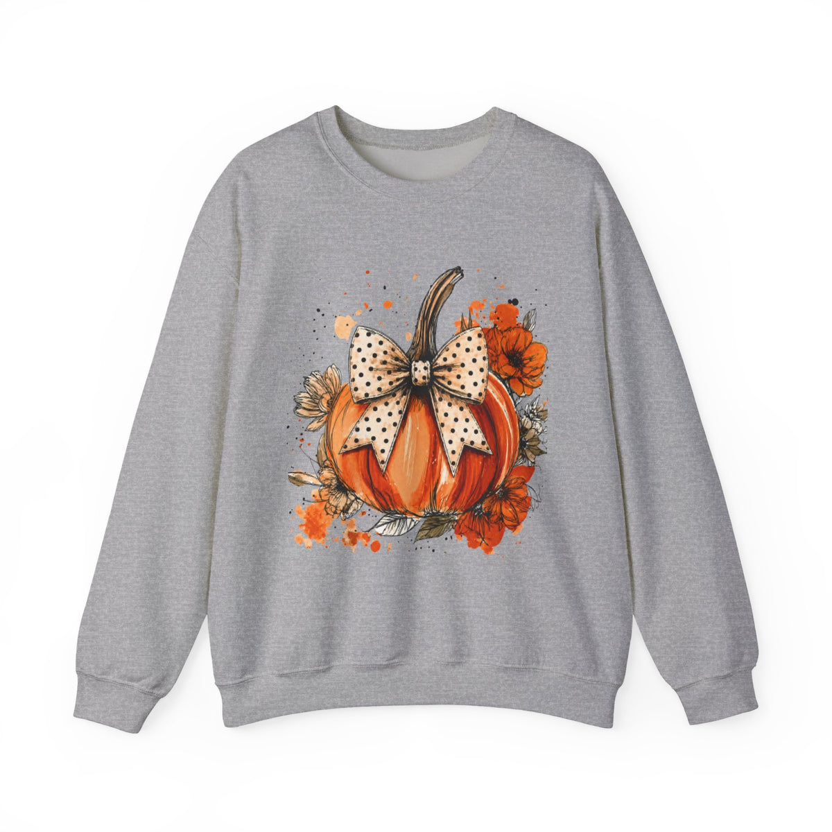Pumpkin Bow Crewneck Sweatshirt — Autumn Floral Pumpkin Sweatshirt