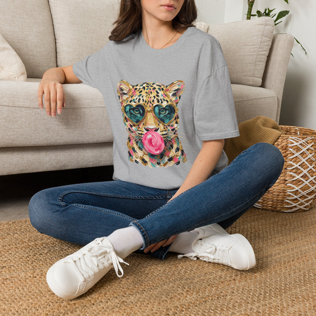 Leopard with Heart Sunglasses Graphic Tee — Cute Pop Art Animal T-Shirt