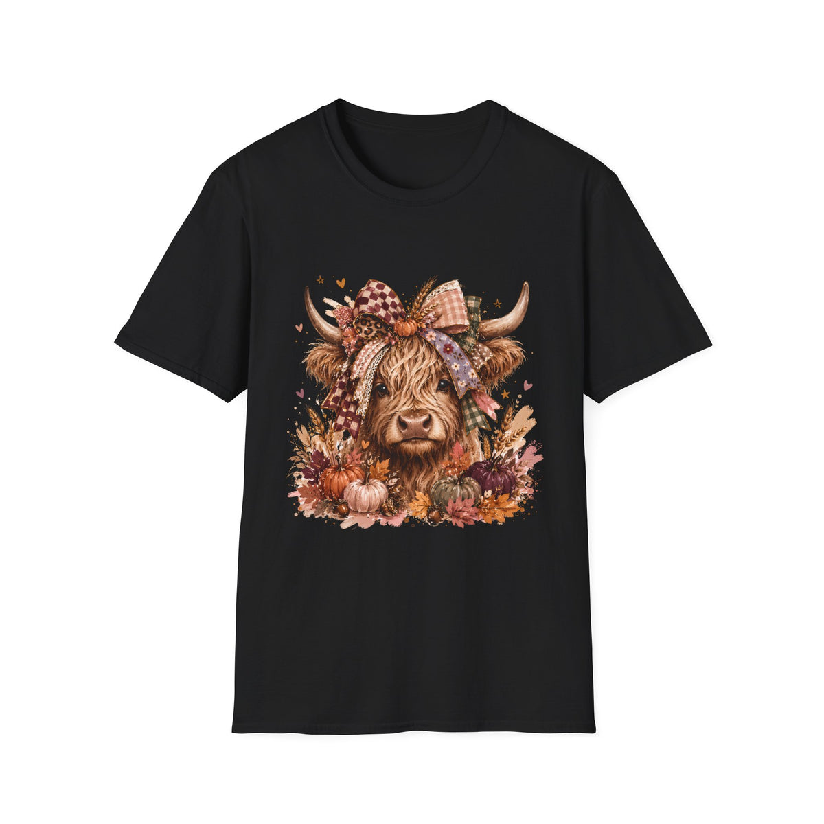 Highland Cow Fall T-Shirt — Pumpkin & Plaid Autumn Graphic Tee