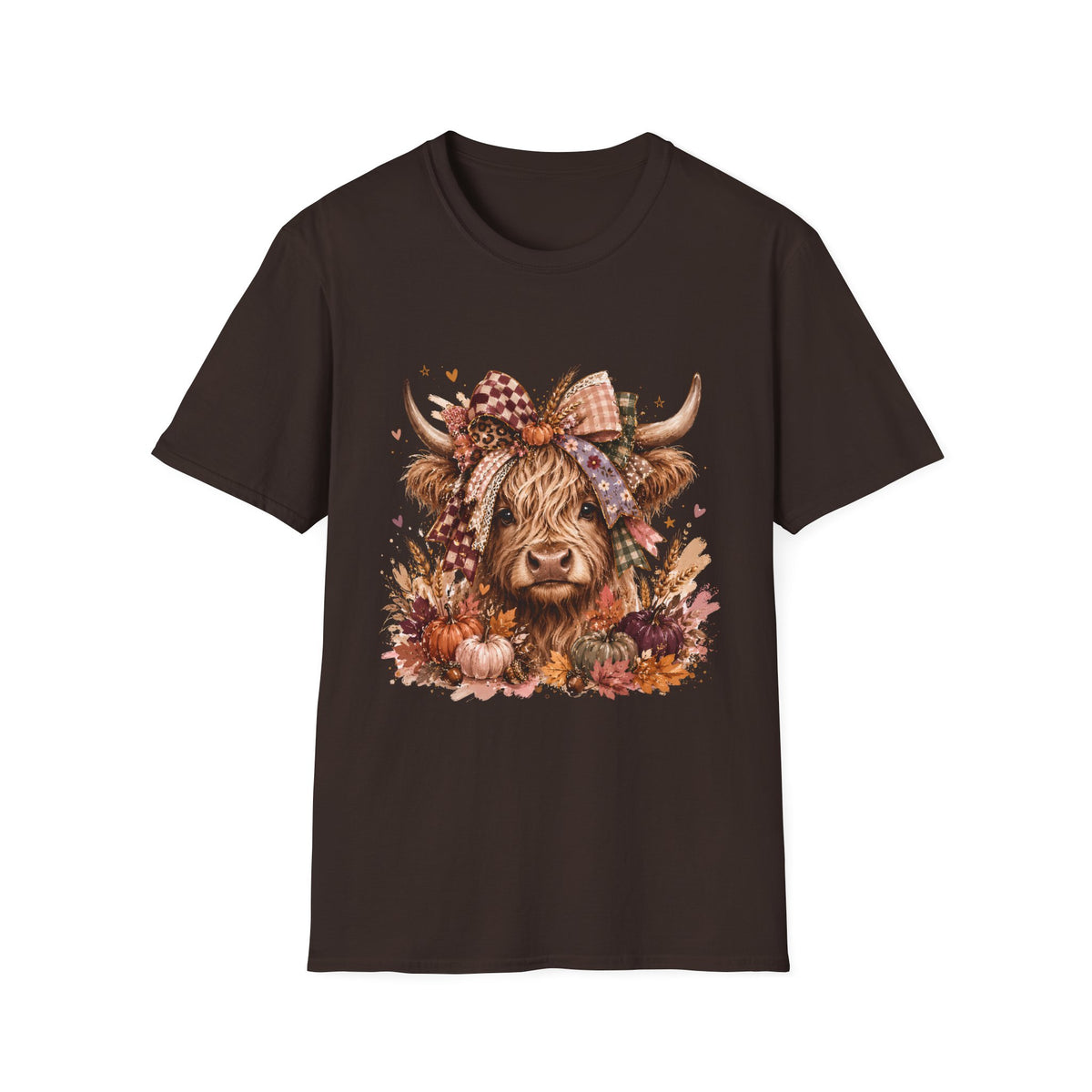 Highland Cow Fall T-Shirt — Pumpkin & Plaid Autumn Graphic Tee