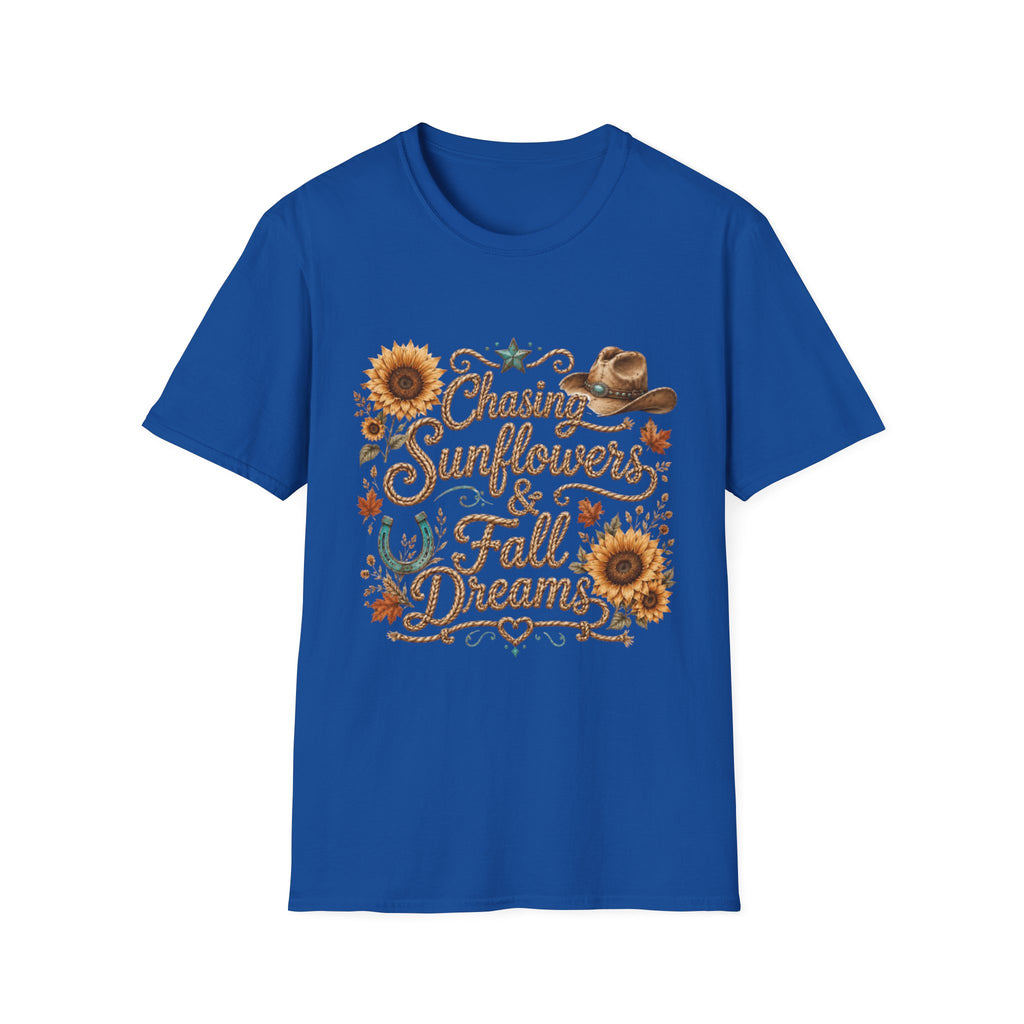 Chasing Sunflowers & Fall Dreams T-Shirt — Rustic Cowboy Sunflower Autumn Tee