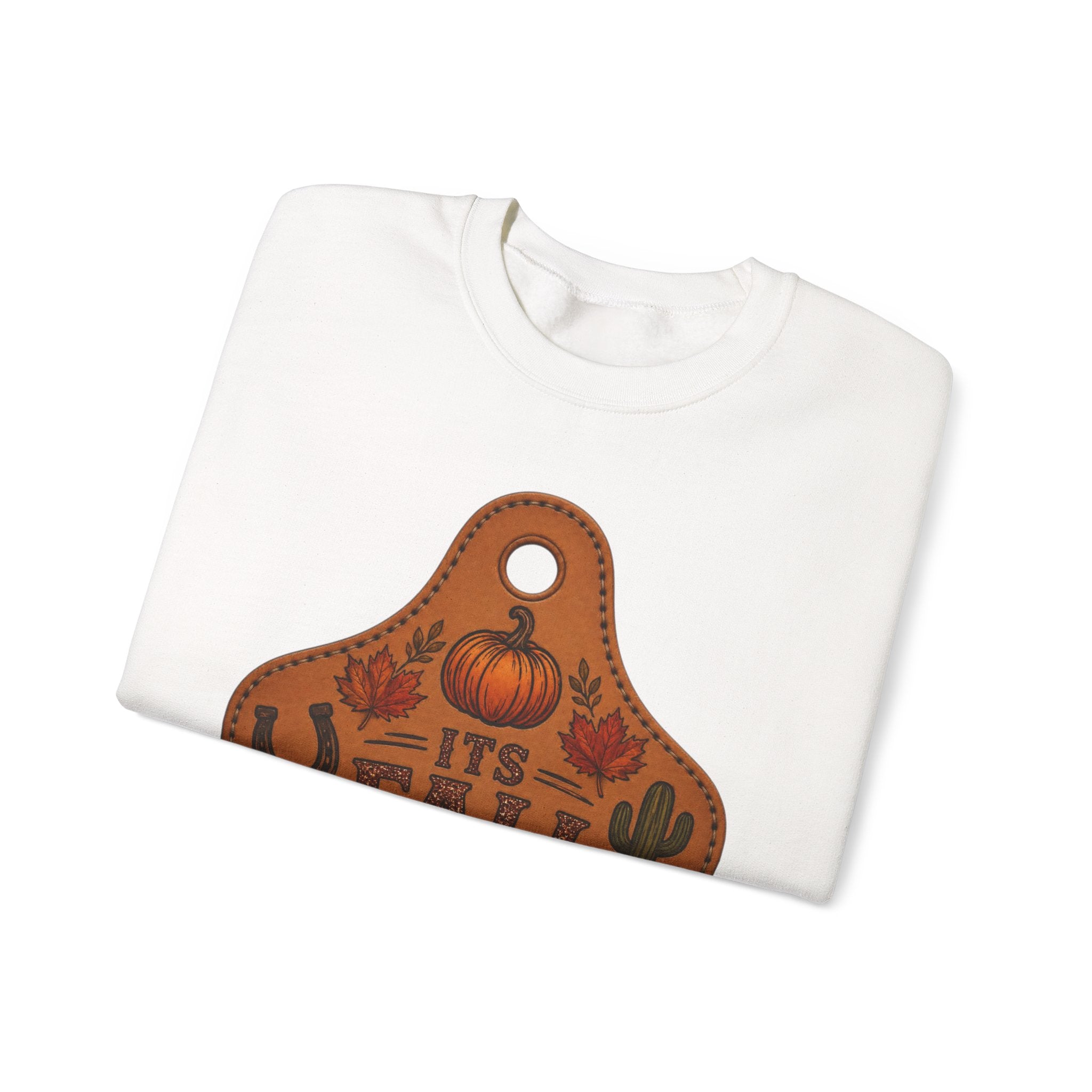 Fall Y'all Crewneck Sweatshirt — Rustic Pumpkin Leather Tag Design