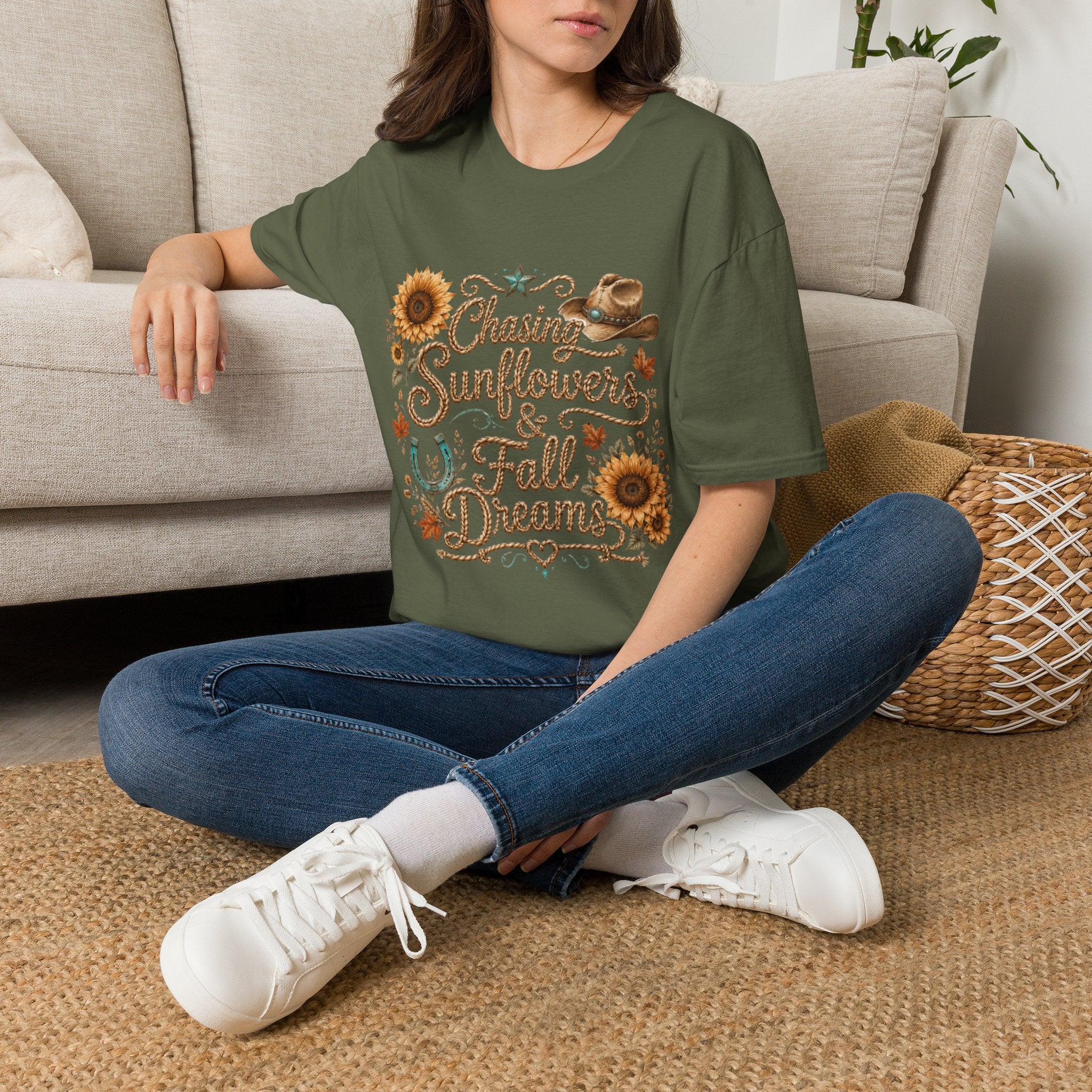 Chasing Sunflowers & Fall Dreams T-Shirt — Rustic Cowboy Sunflower Autumn Tee