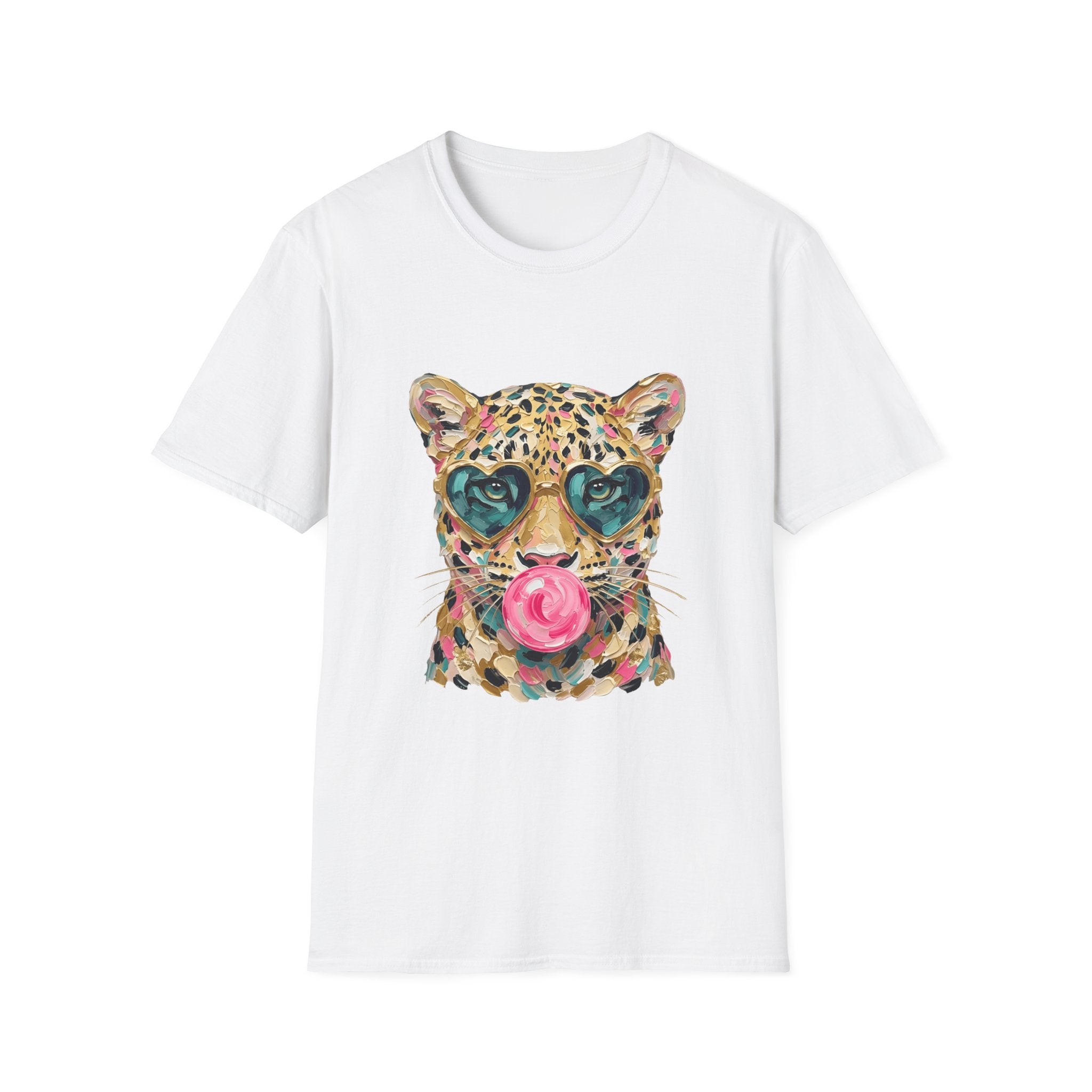 Leopard with Heart Sunglasses Graphic Tee — Cute Pop Art Animal T-Shirt