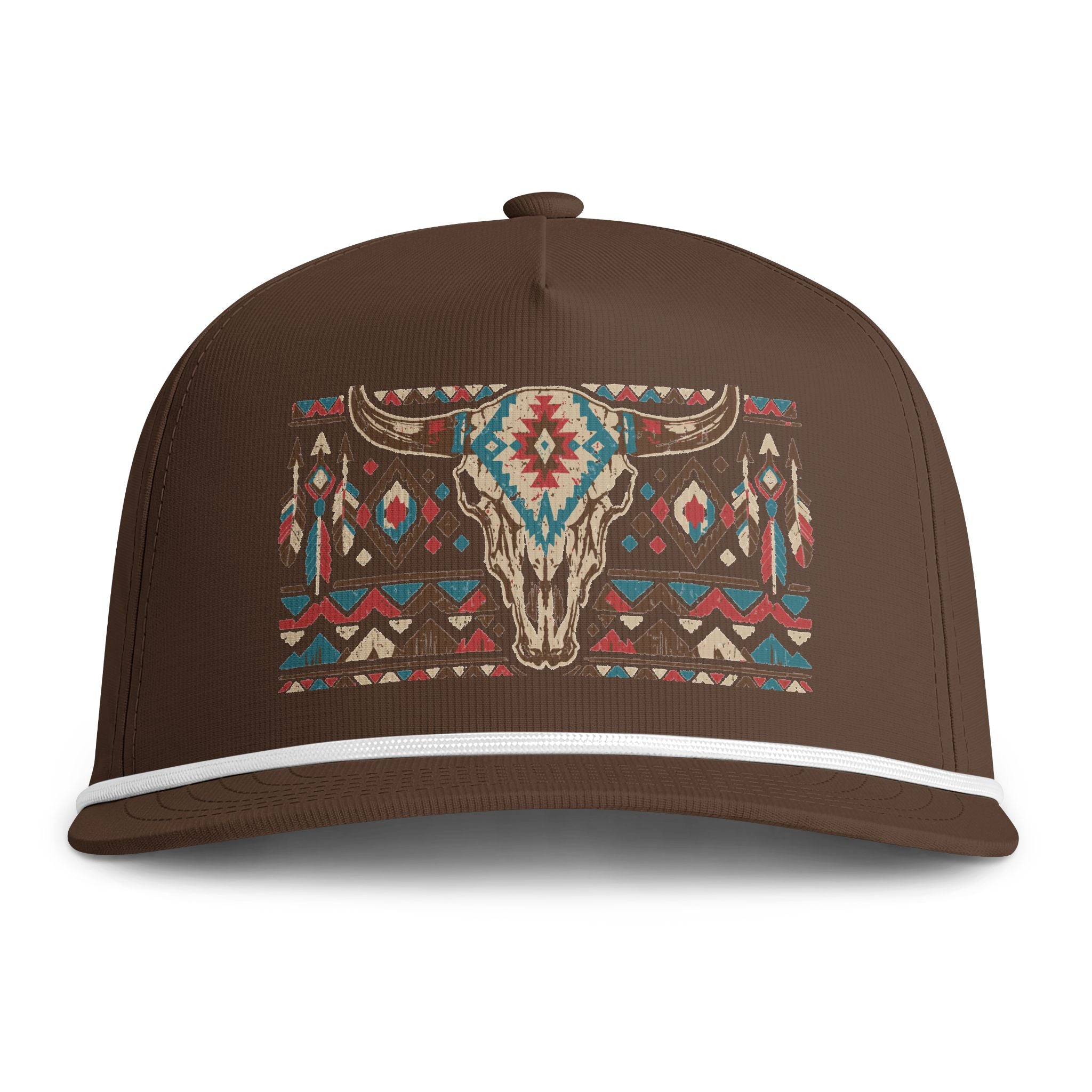 Sunwashed Rope Cap – Southwestern Tribal Bull Skull Embroidered Hat