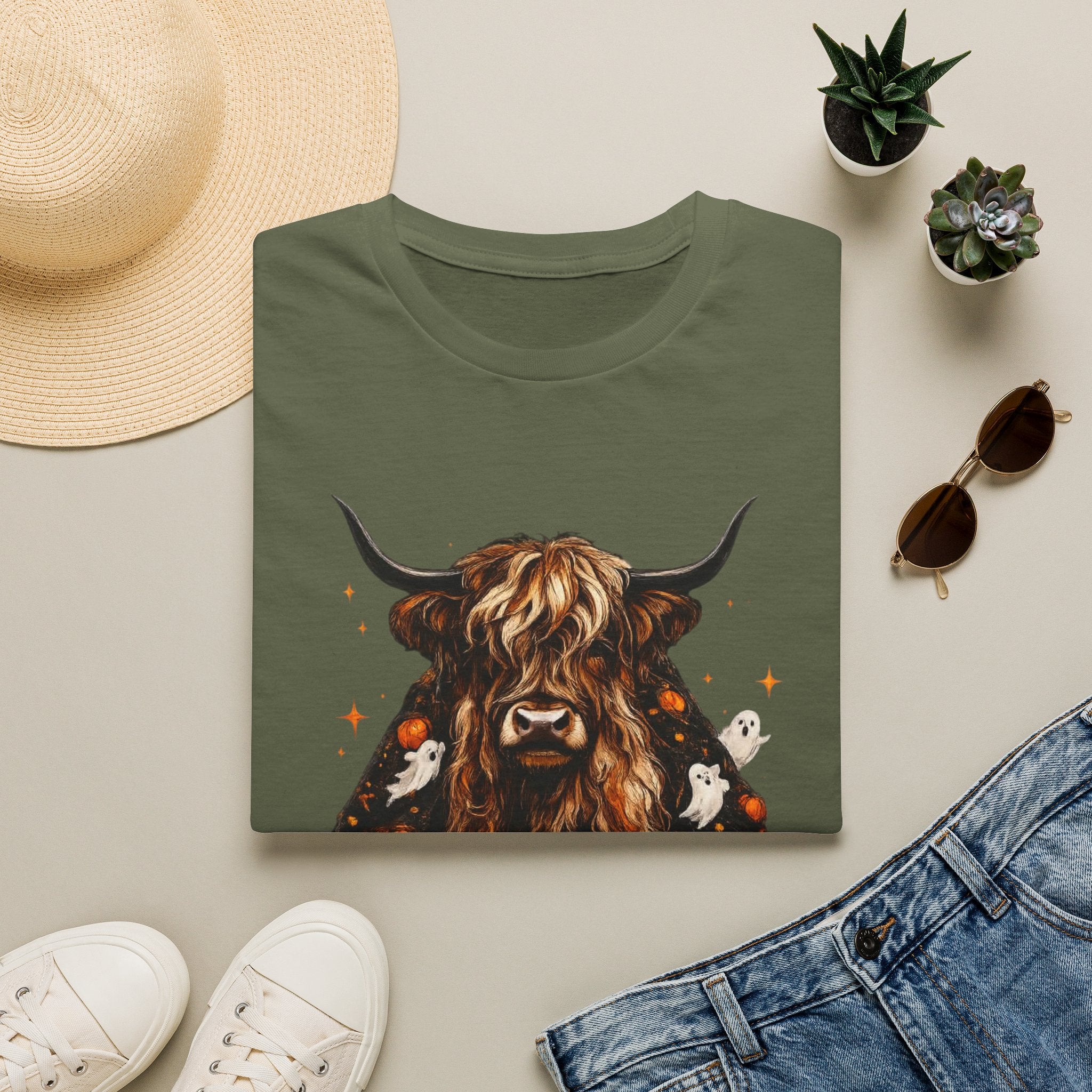 Highland Cow Pumpkin Tee — Autumn Scottish Cattle Graphic T-Shirt