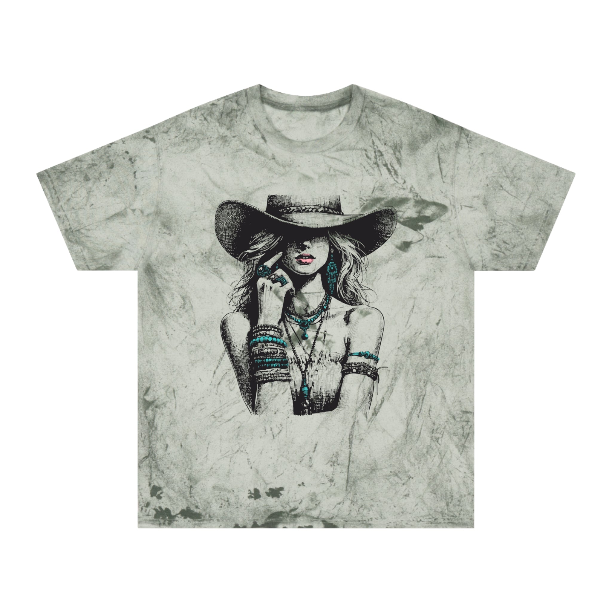 Western Cowgirl Graphic Tee — Vintage Boho Hat & Jewelry Design