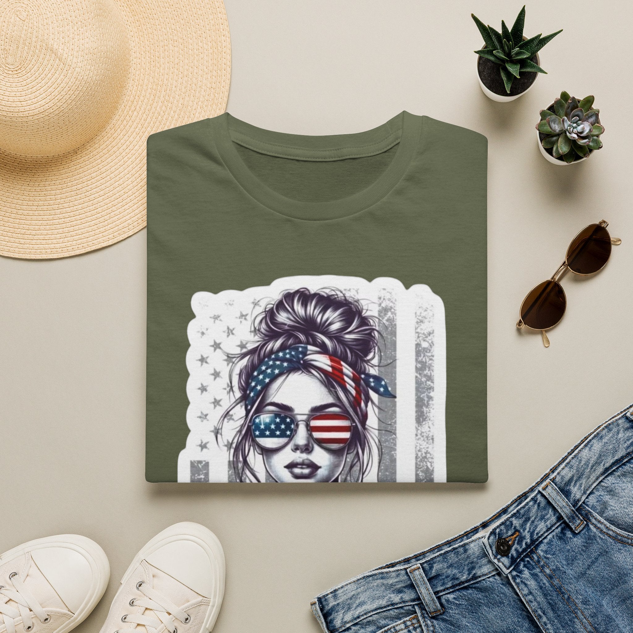 USA Flag Sunglasses T-Shirt — American Patriotic Hair-Band Graphic Tee