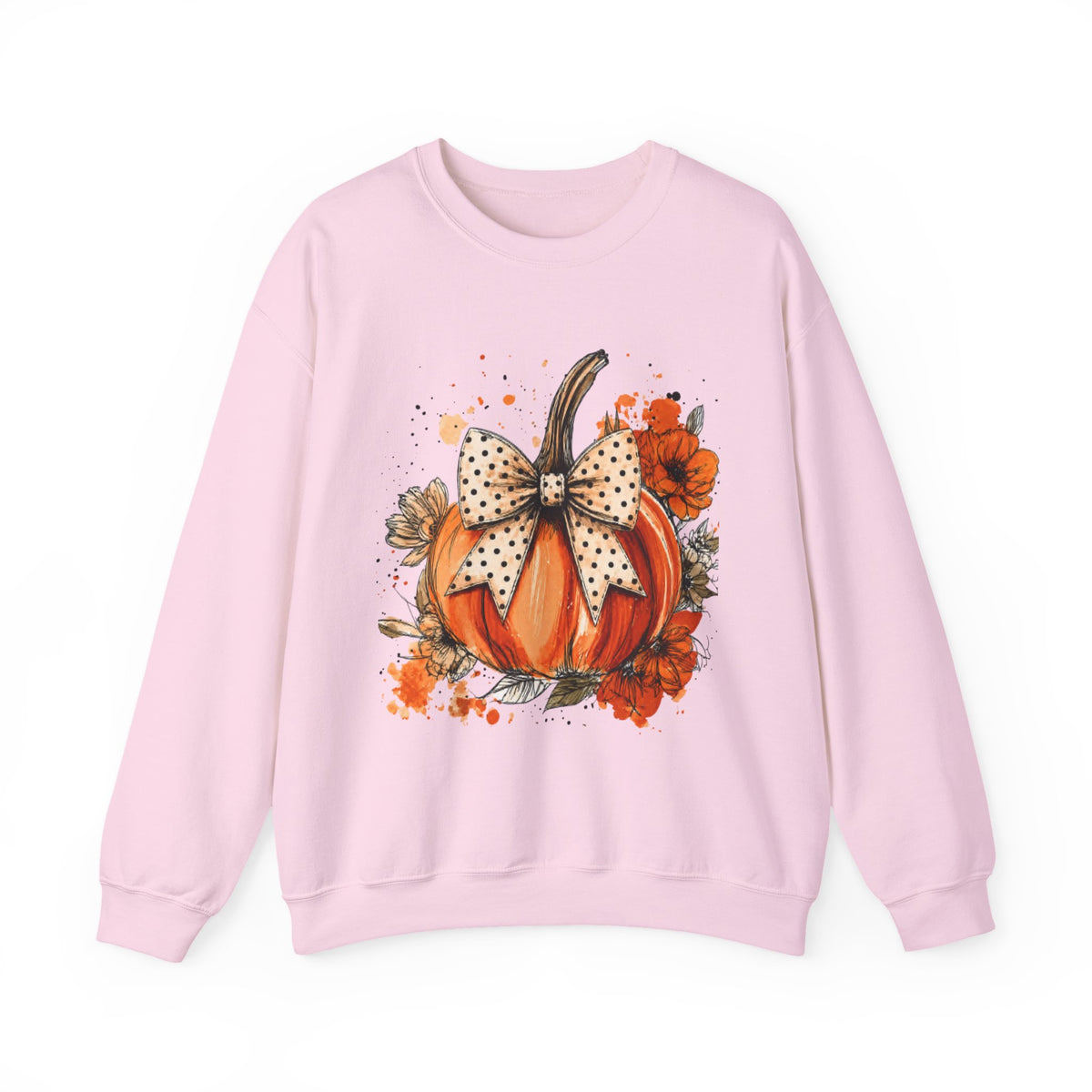 Pumpkin Bow Crewneck Sweatshirt — Autumn Floral Pumpkin Sweatshirt