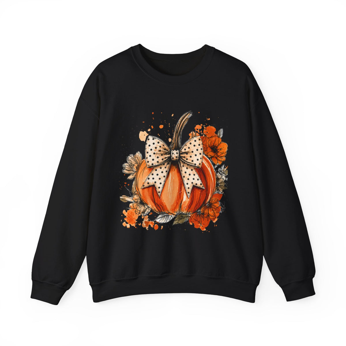 Pumpkin Bow Crewneck Sweatshirt — Autumn Floral Pumpkin Sweatshirt