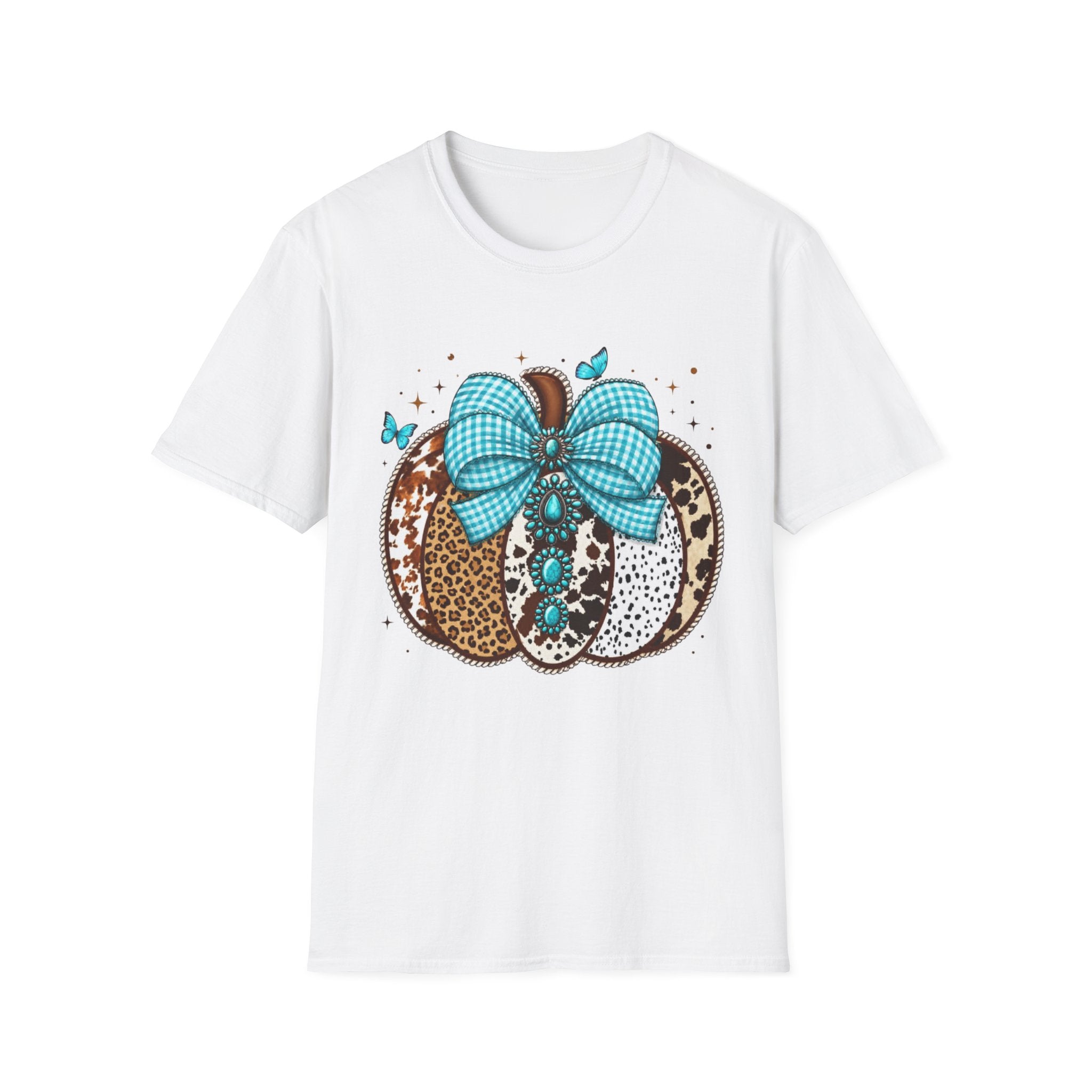 Turquoise Bow Pumpkin T-Shirt — Cowhide & Leopard Fall Graphic Tee