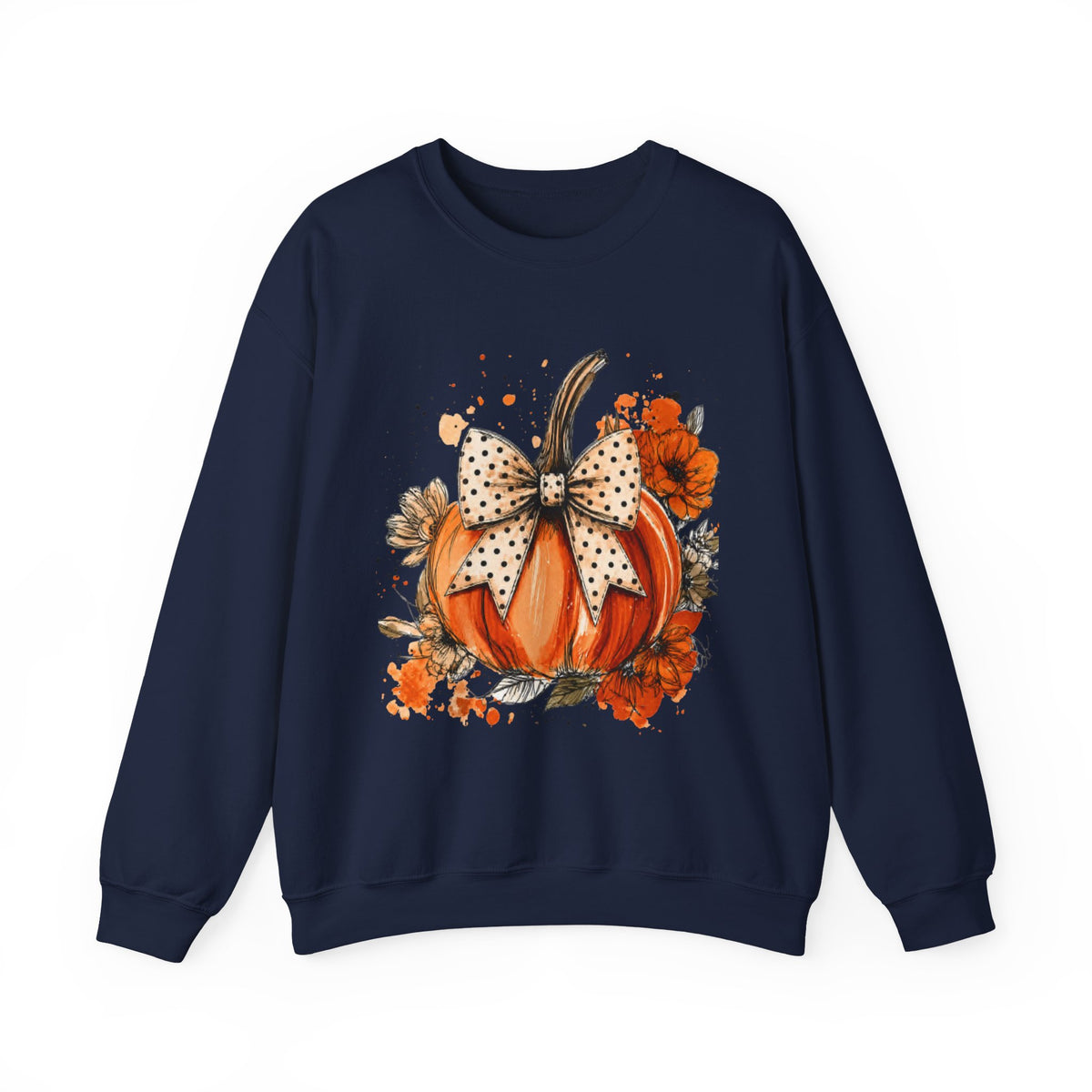 Pumpkin Bow Crewneck Sweatshirt — Autumn Floral Pumpkin Sweatshirt