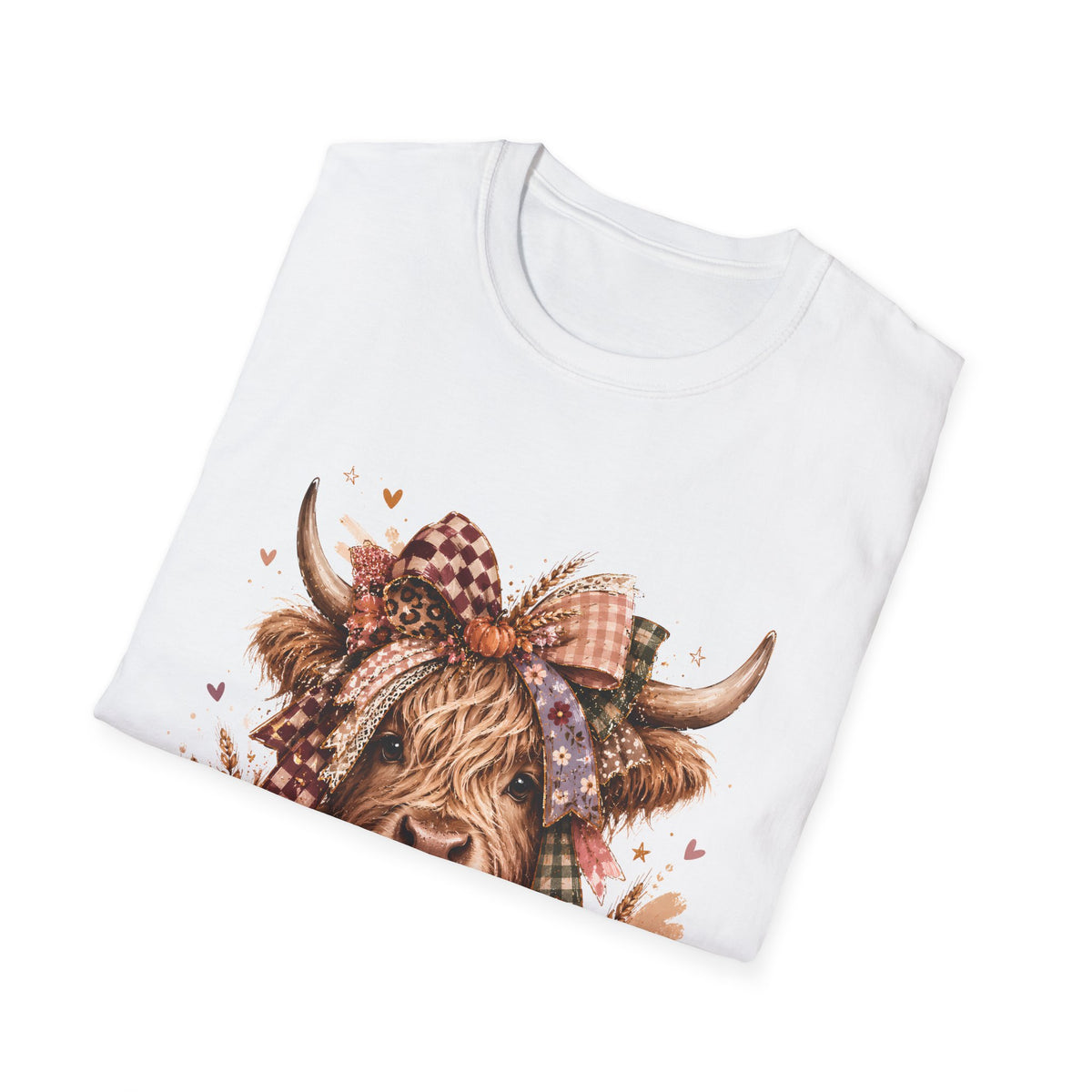 Highland Cow Fall T-Shirt — Pumpkin & Plaid Autumn Graphic Tee