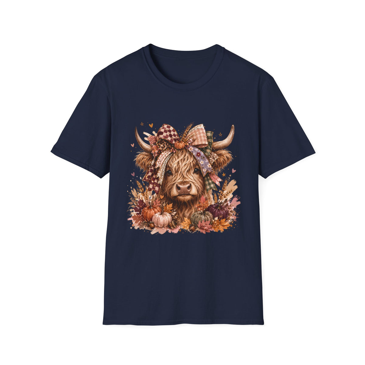 Highland Cow Fall T-Shirt — Pumpkin & Plaid Autumn Graphic Tee
