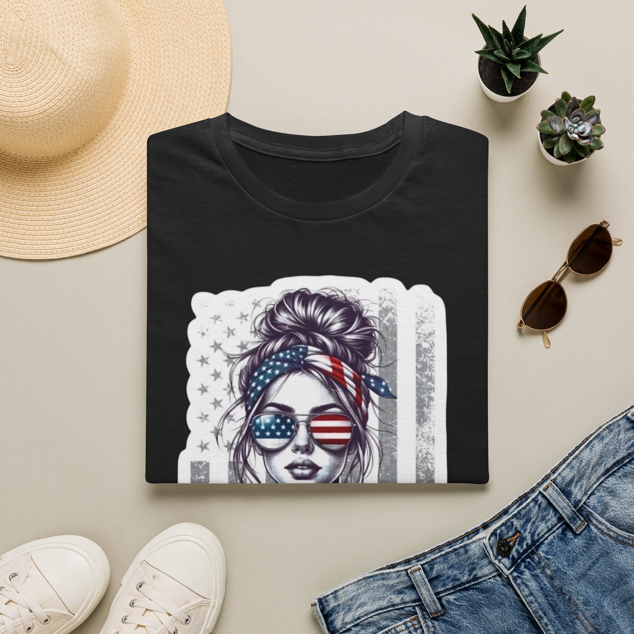 USA Flag Sunglasses T-Shirt — American Patriotic Hair-Band Graphic Tee