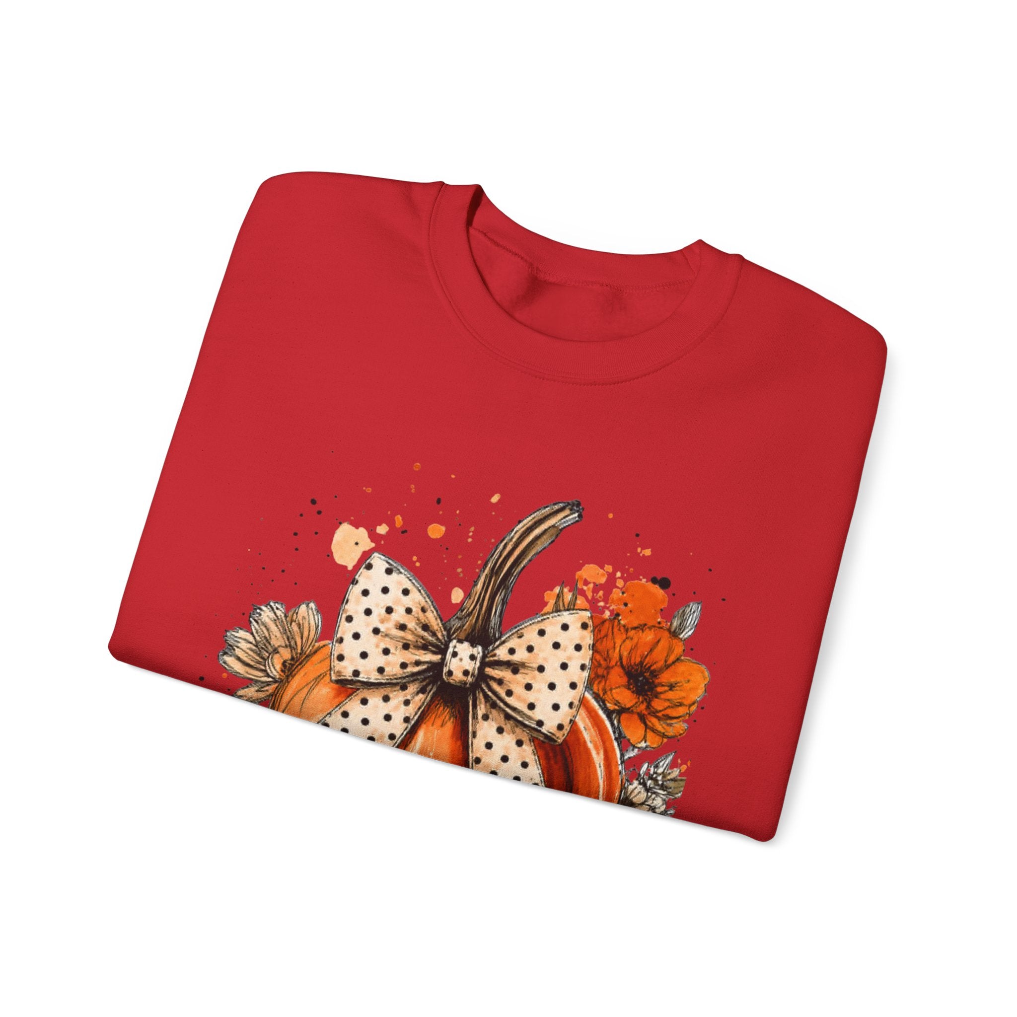 Pumpkin Bow Crewneck Sweatshirt — Autumn Floral Pumpkin Sweatshirt
