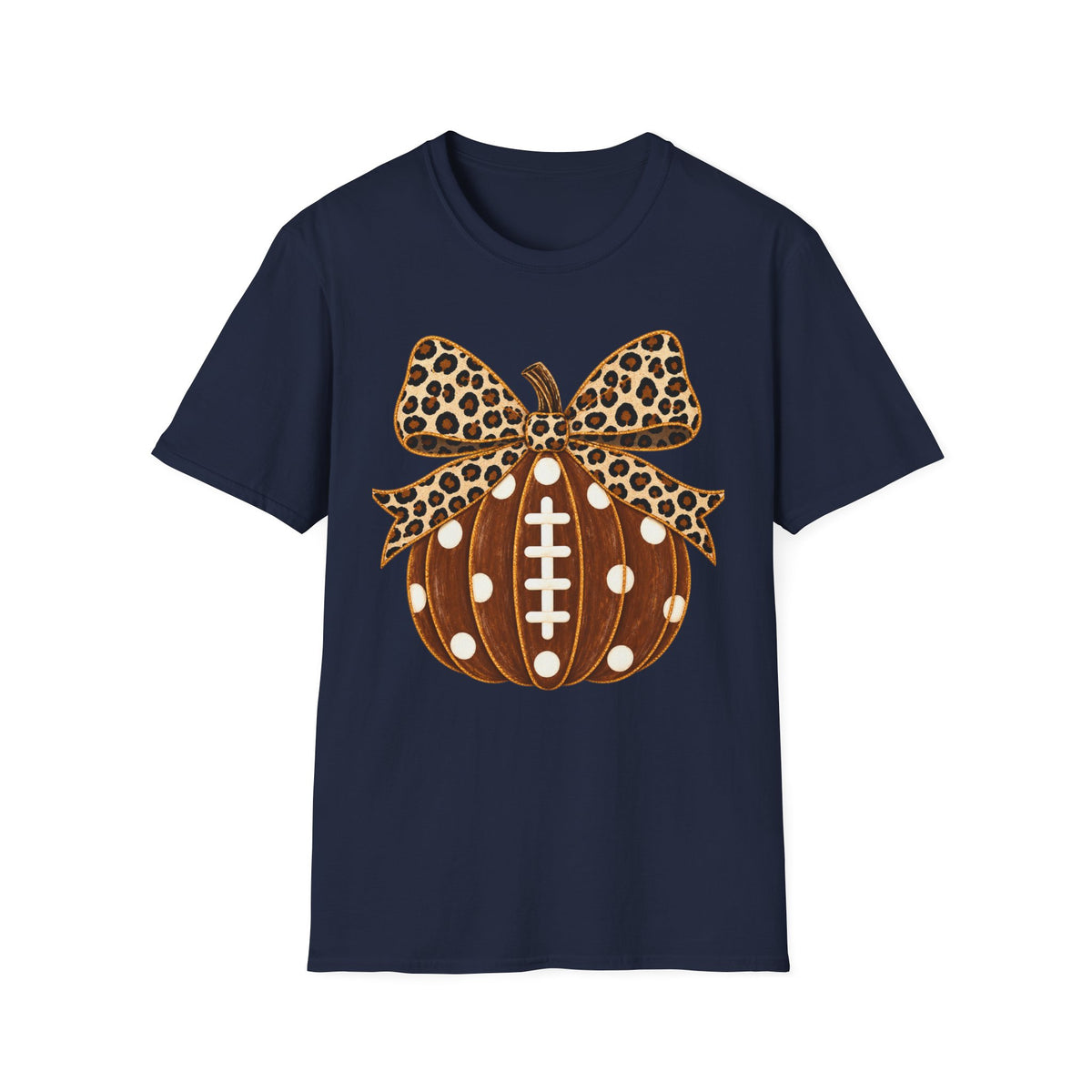 Leopard Bow Football Pumpkin T-Shirt