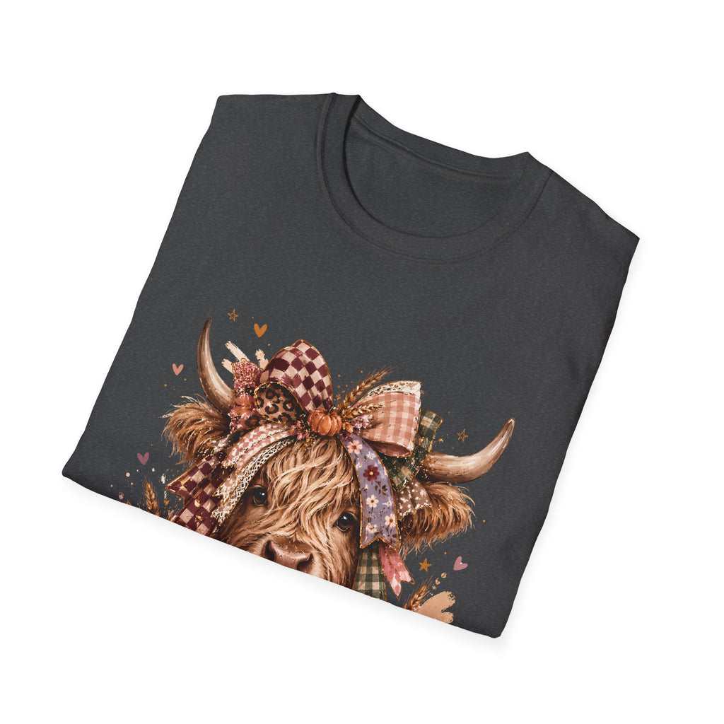 Highland Cow Fall T-Shirt — Pumpkin & Plaid Autumn Graphic Tee