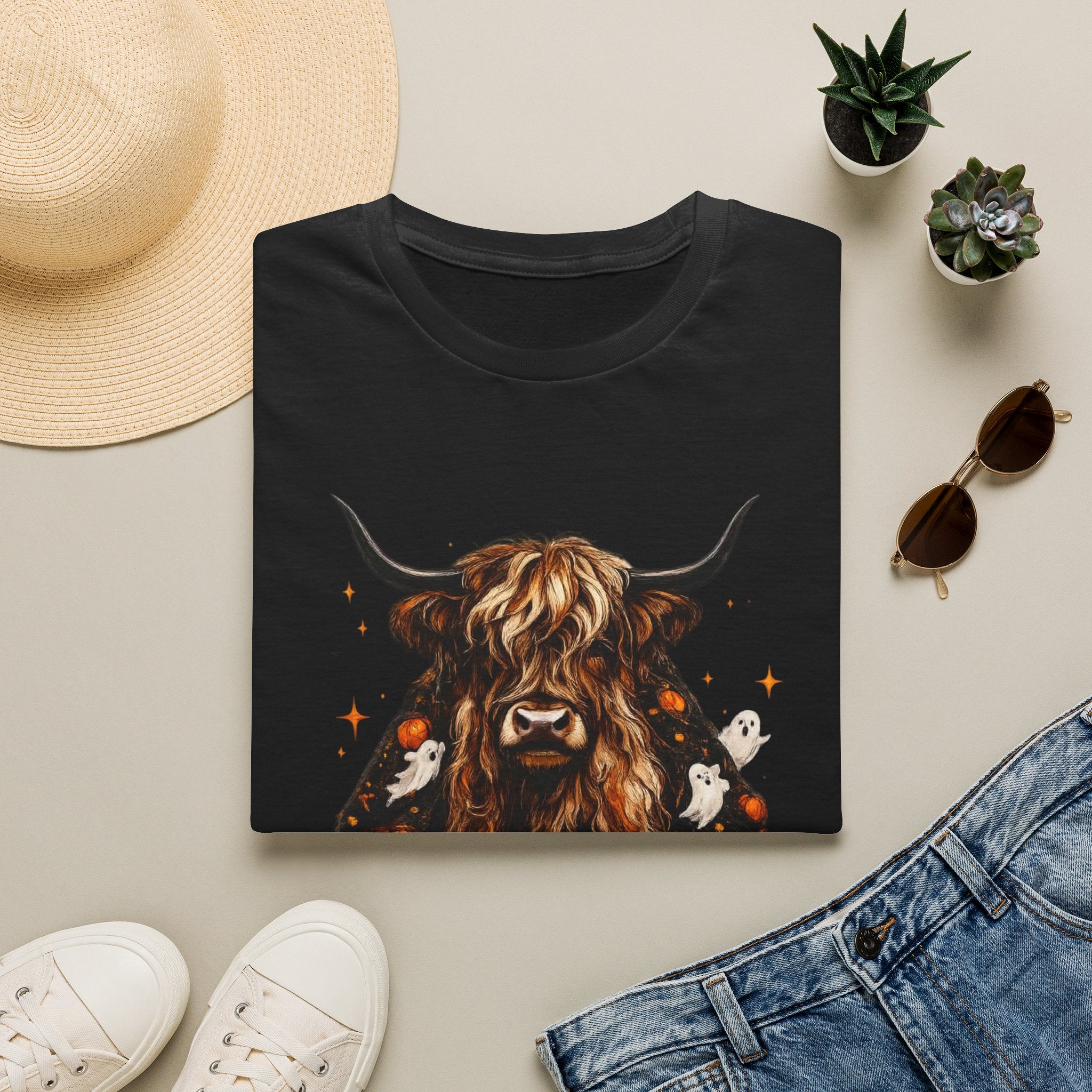 Highland Cow Pumpkin Tee — Autumn Scottish Cattle Graphic T-Shirt