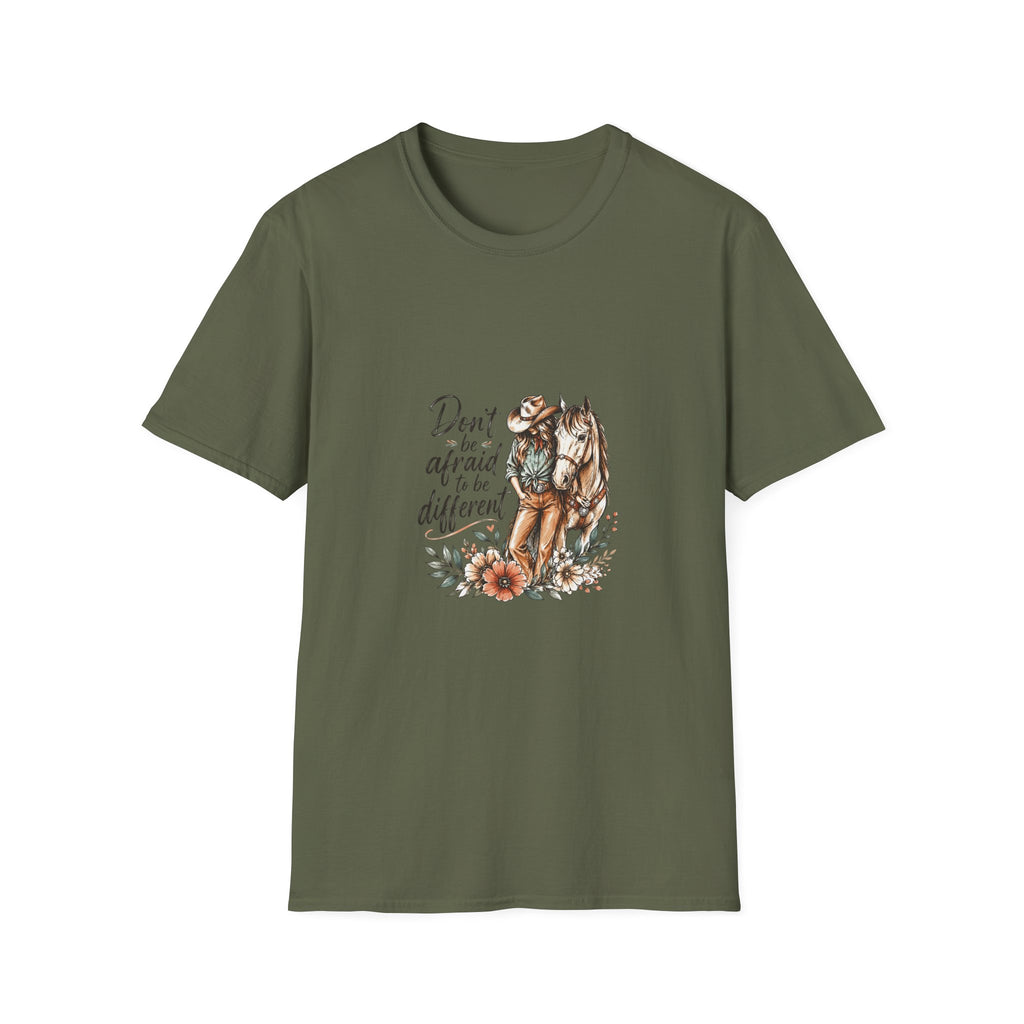 T-Shirt — 'Don't Be Afraid to Be Different' Horse Graphic