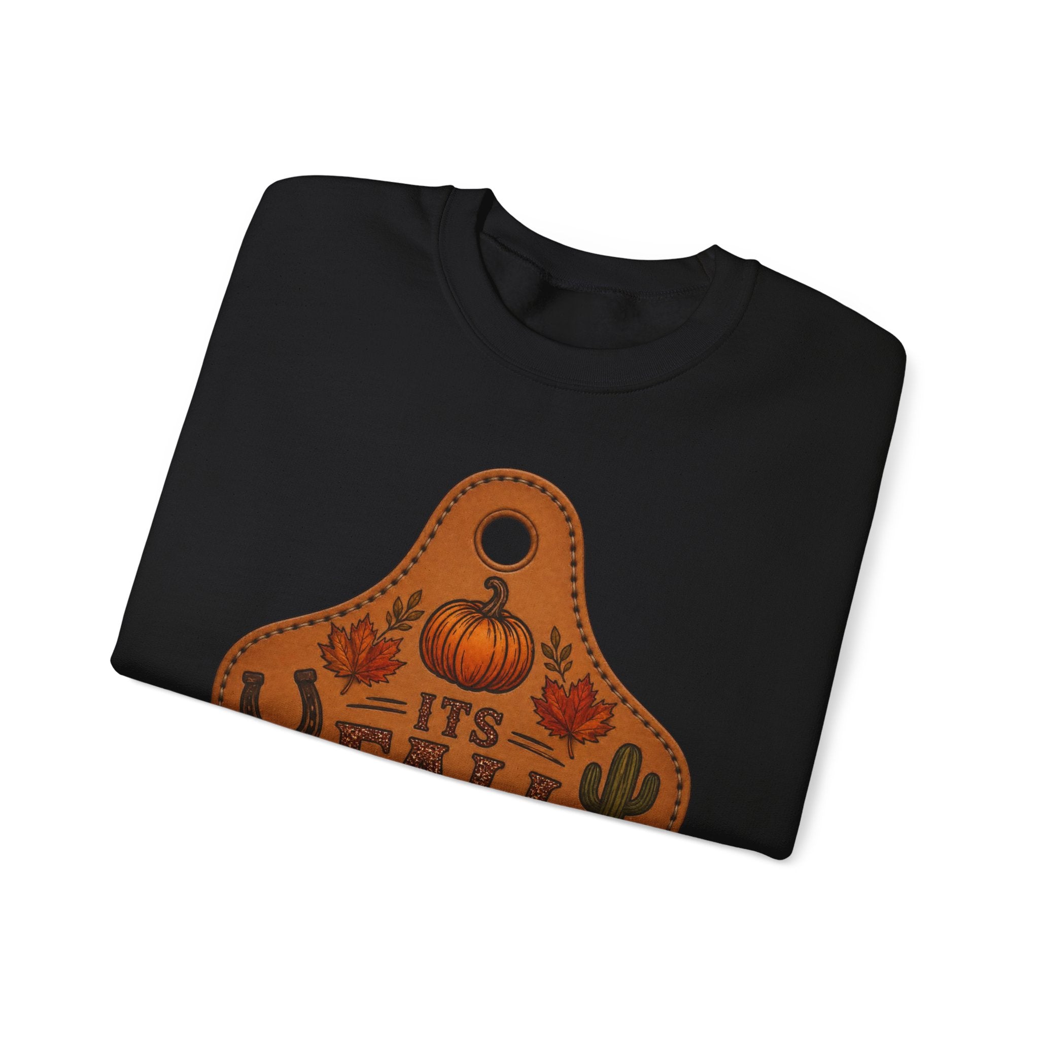 Fall Y'all Crewneck Sweatshirt — Rustic Pumpkin Leather Tag Design