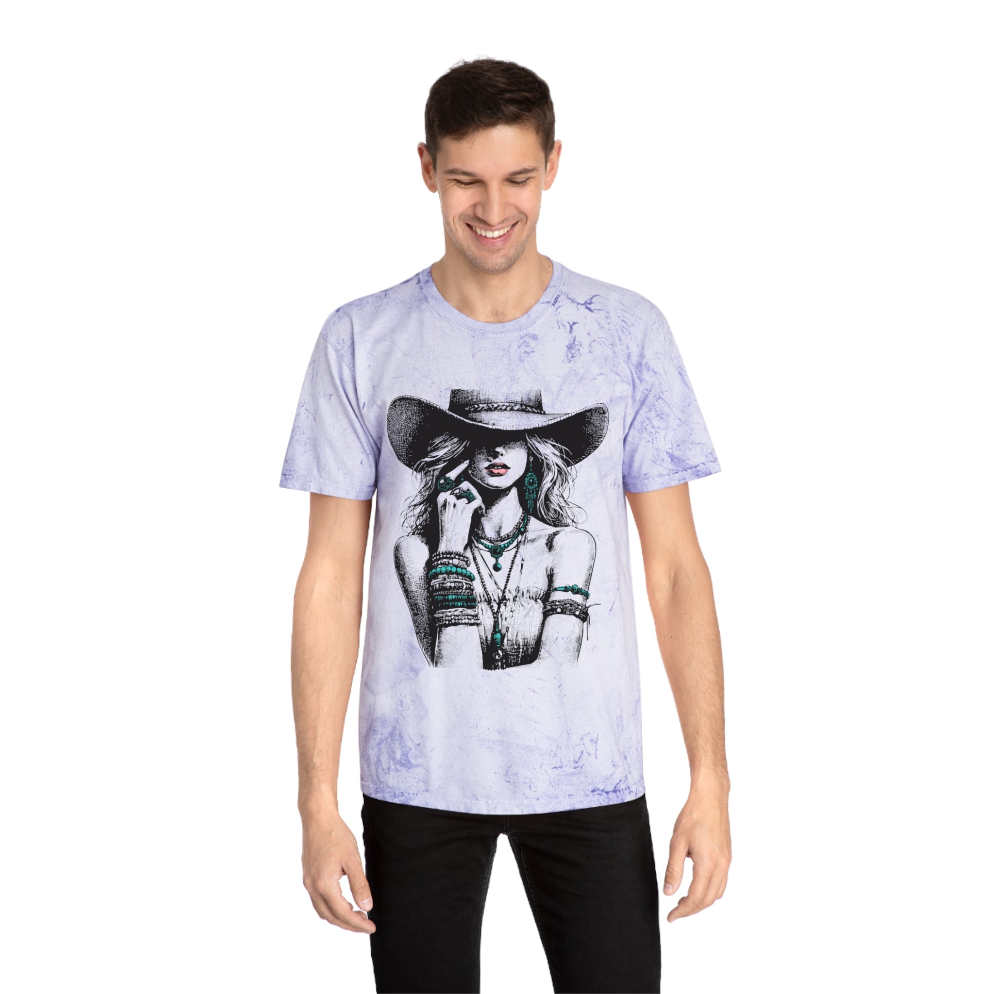 Western Cowgirl Graphic Tee — Vintage Boho Hat & Jewelry Design