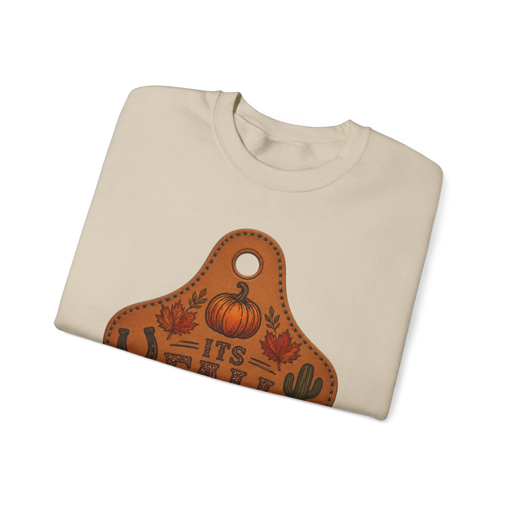 Fall Y'all Crewneck Sweatshirt — Rustic Pumpkin Leather Tag Design