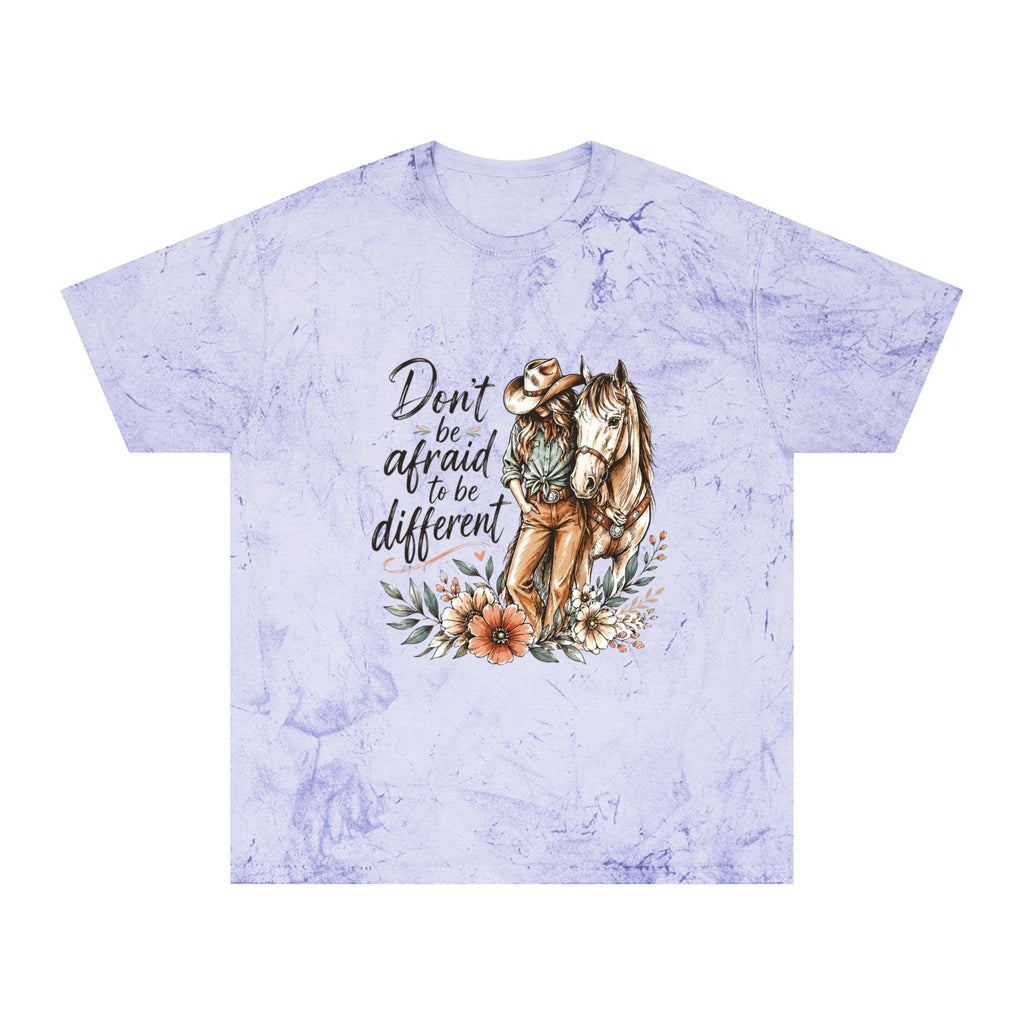 Cowgirl Horse Graphic T-Shirt — "Don't Be Afraid to Be Different" Inspirational Tee