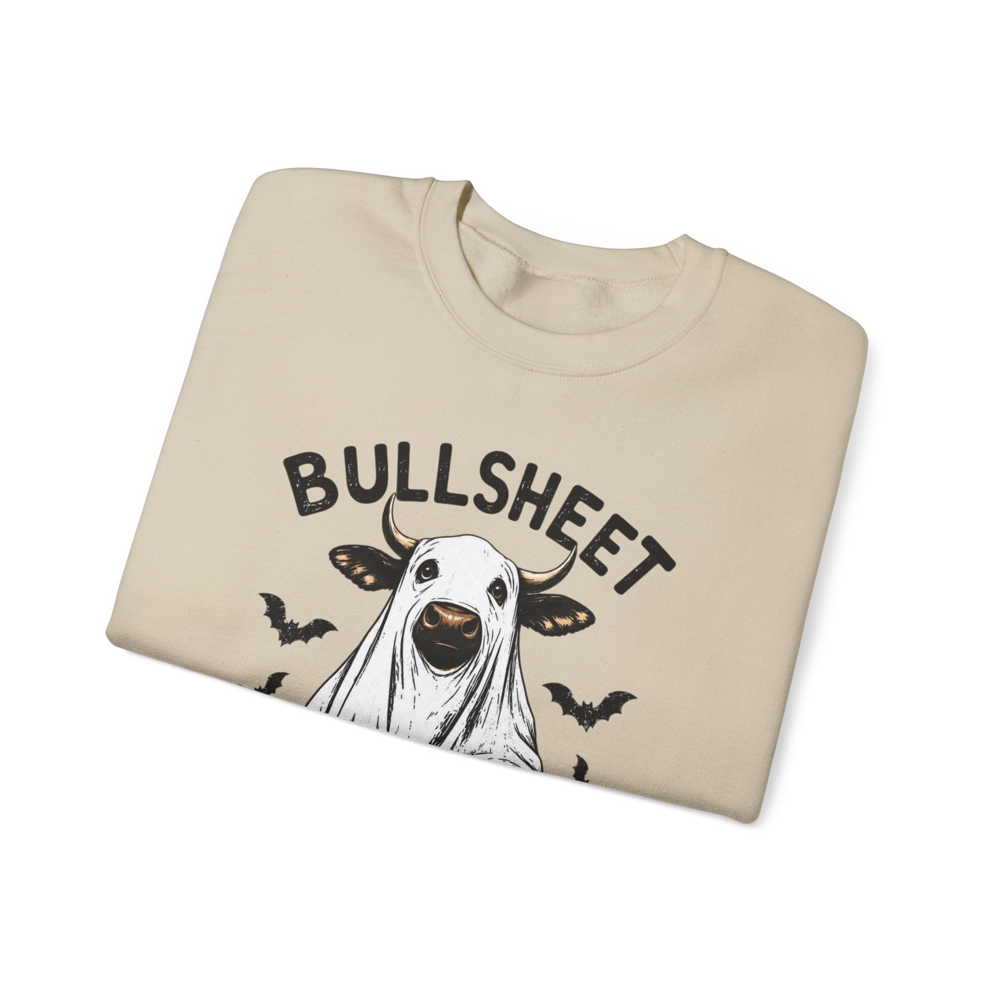 Halloween 'Bullsheet' Ghost Cow Sweatshirt - Funny Pumpkin & Bats Crewneck