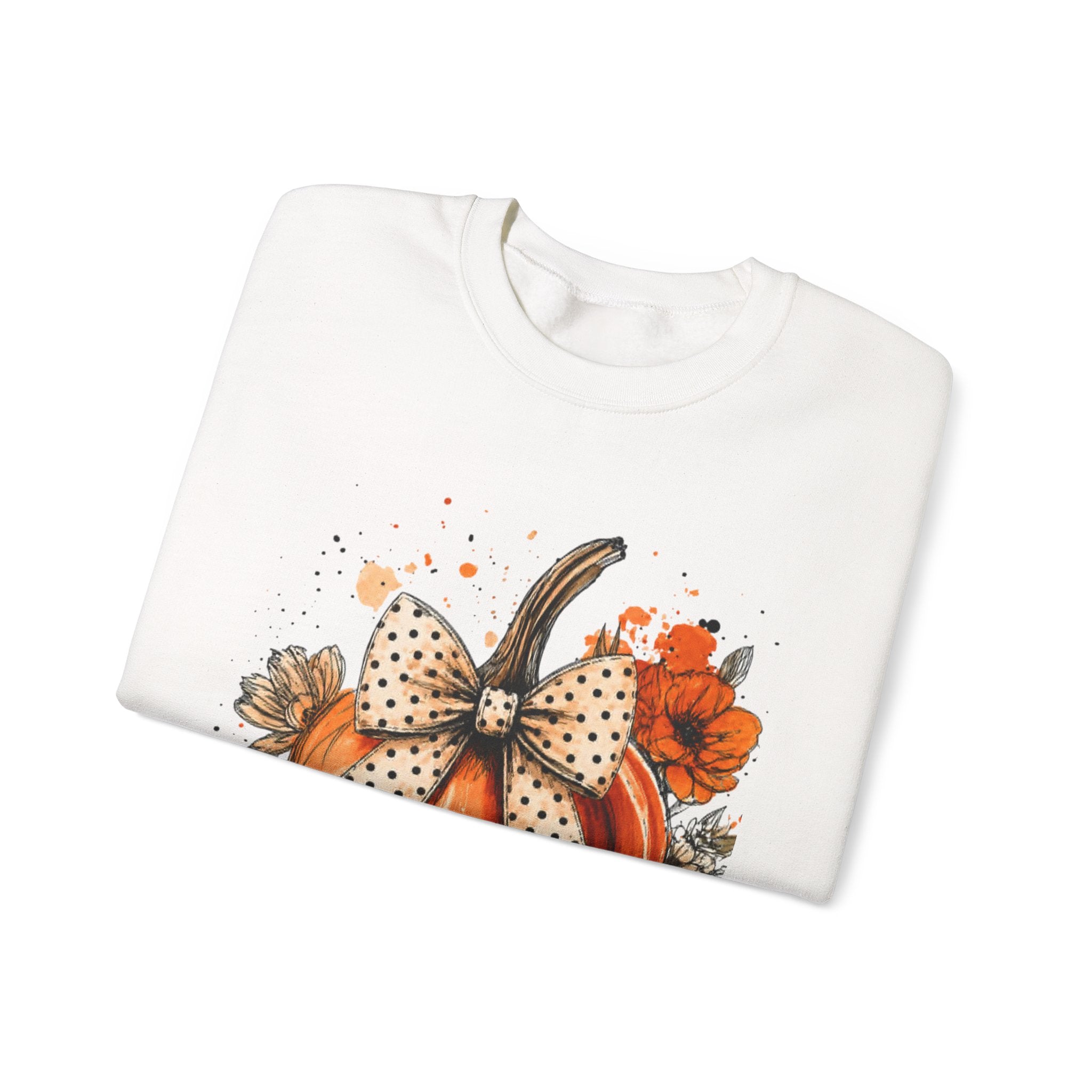 Pumpkin Bow Crewneck Sweatshirt — Autumn Floral Pumpkin Sweatshirt
