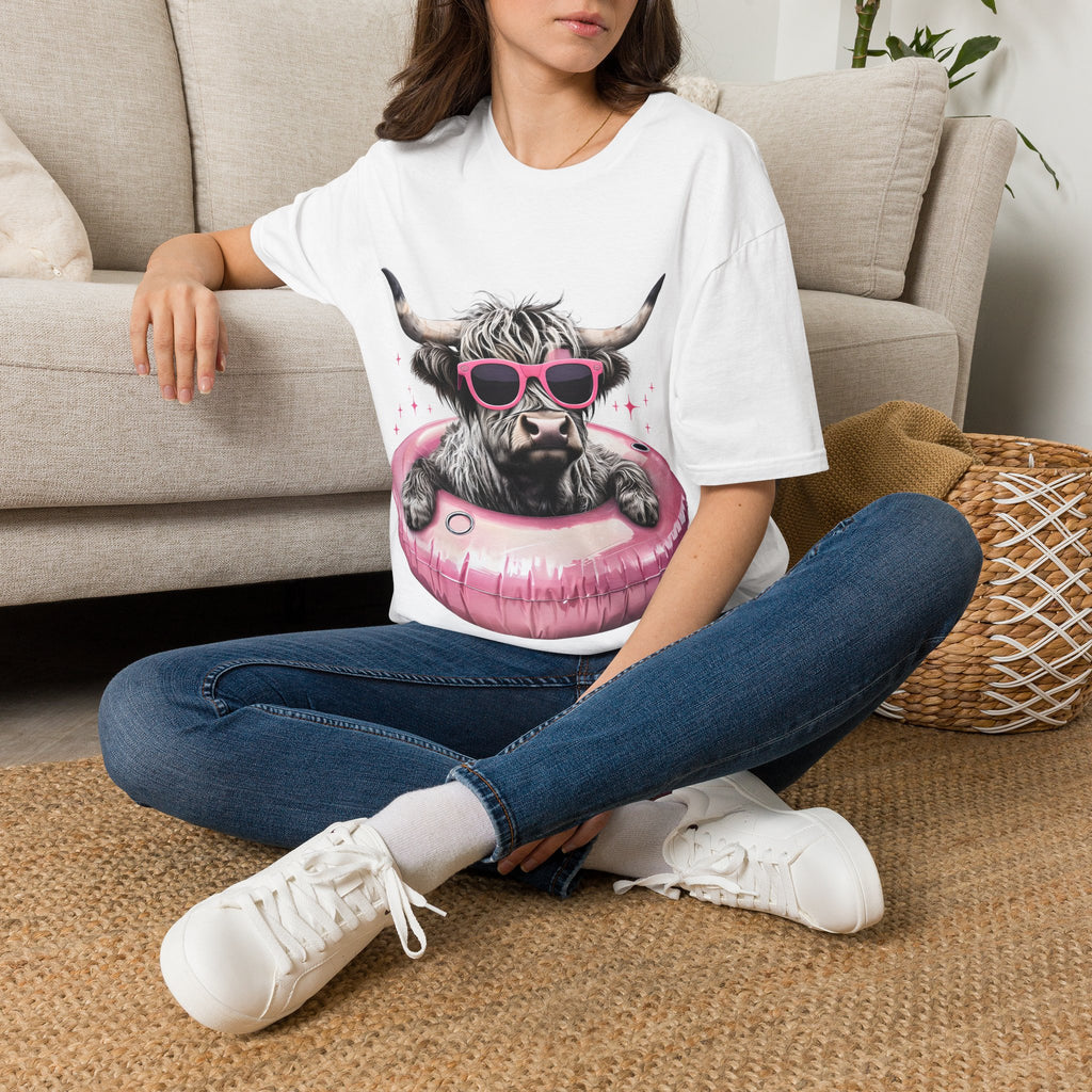 Cow with Pink Sunglasses T-Shirt — Cute Highland Cow Graphic Tee
