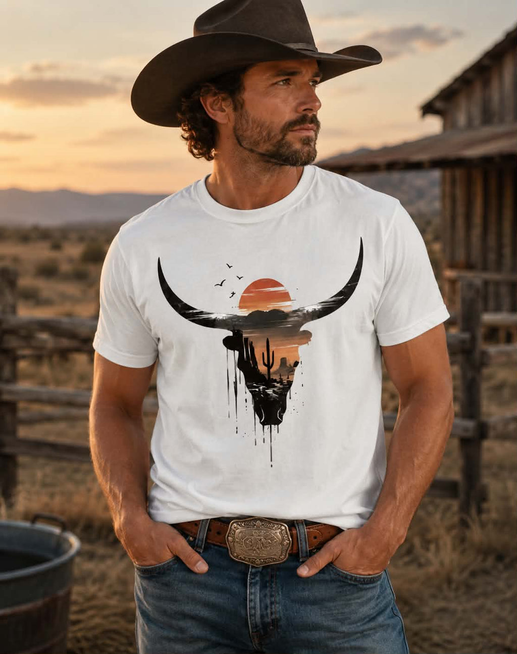 Desert Sunset Longhorn Skull Tee