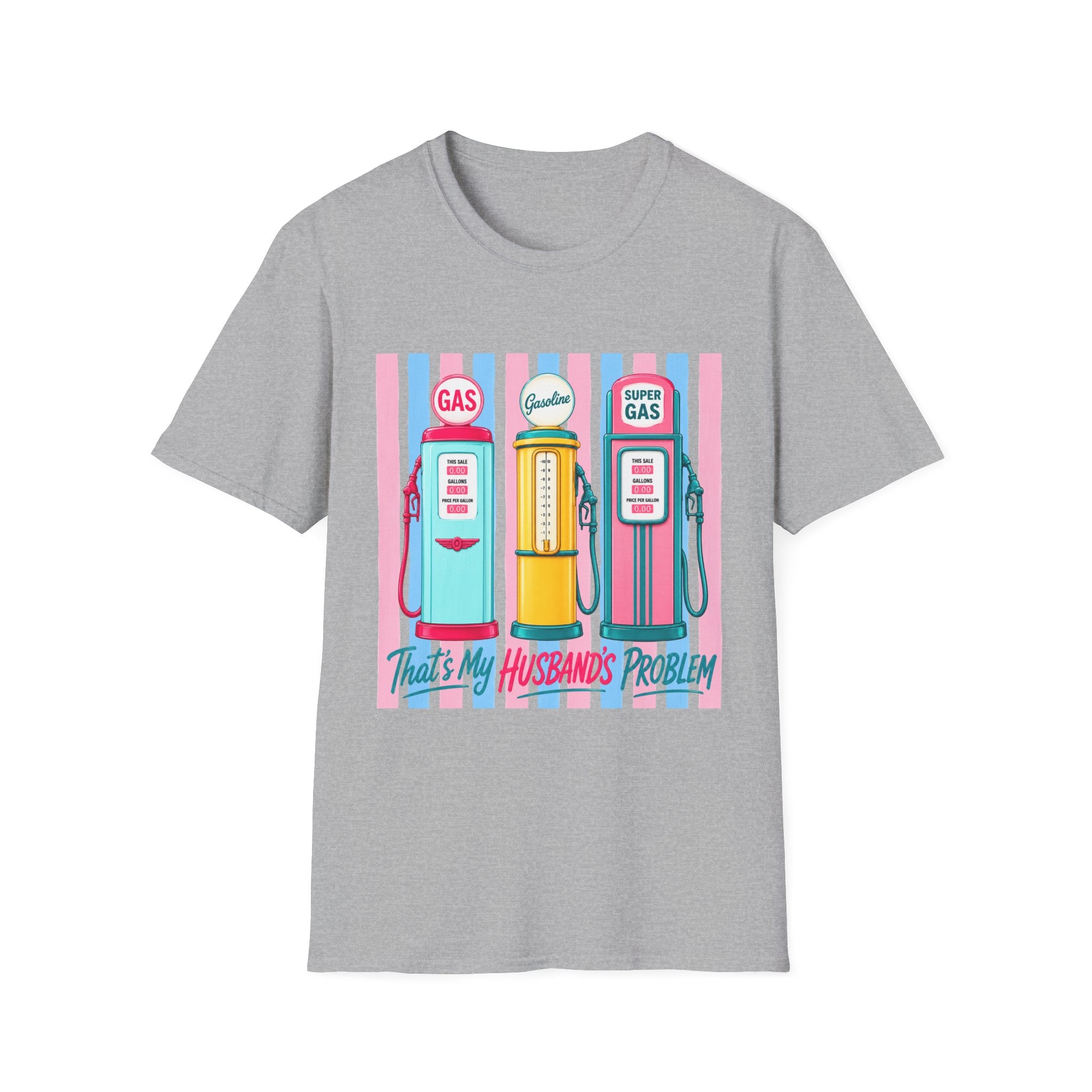 Retro Gas Pumps T‑Shirt — 'This Is My Husband's Problem' Vintage Gasoline Tee