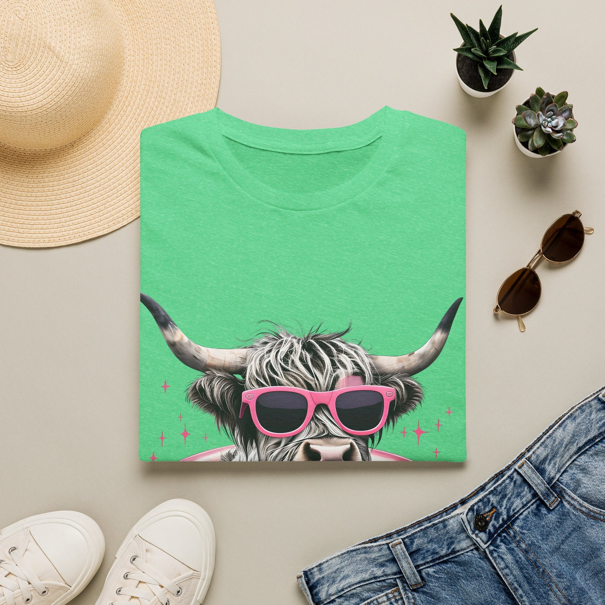 Cow with Pink Sunglasses T-Shirt — Cute Highland Cow Graphic Tee