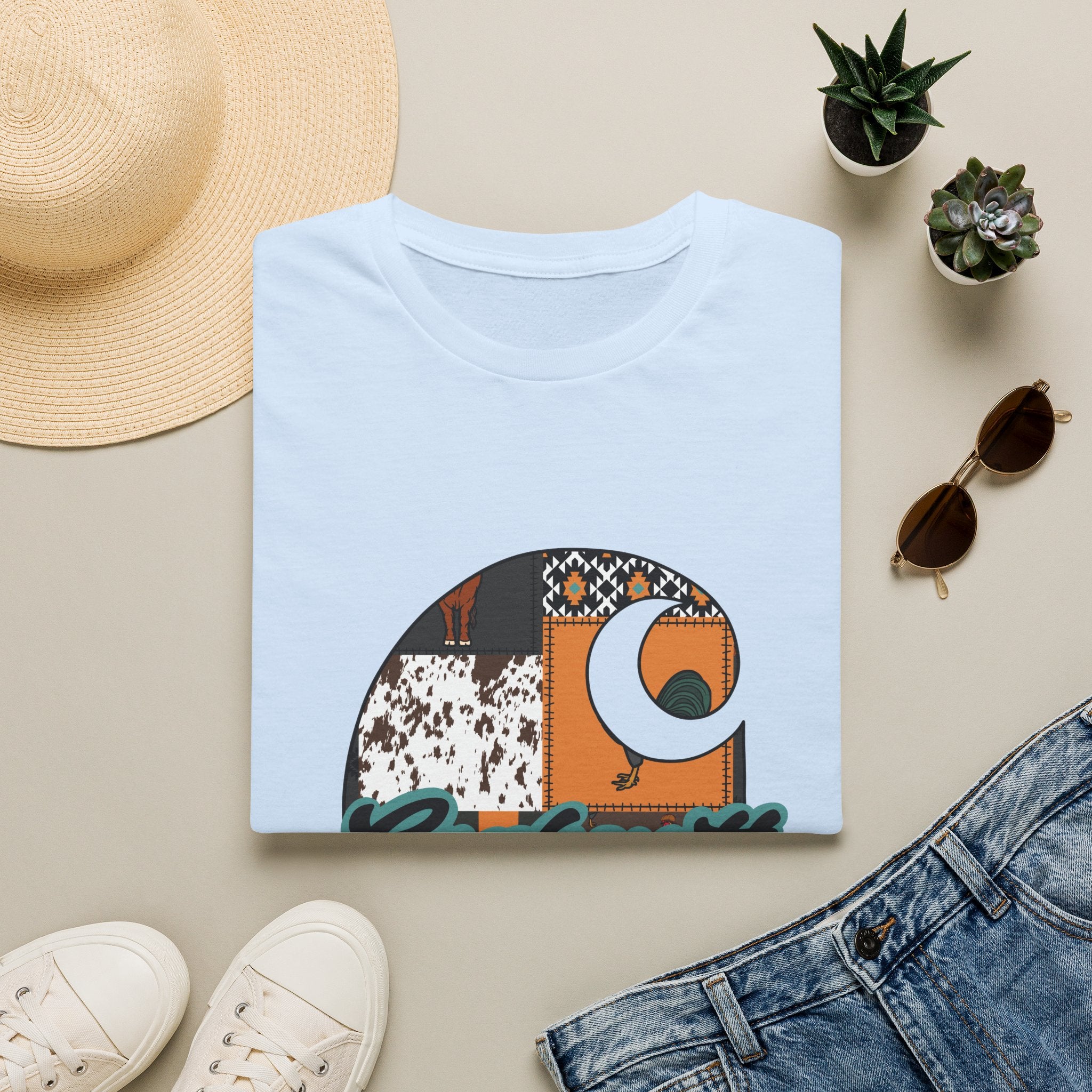 Carhartt Patchwork Logo T-Shirt — Retro Quilted Moon Graphic