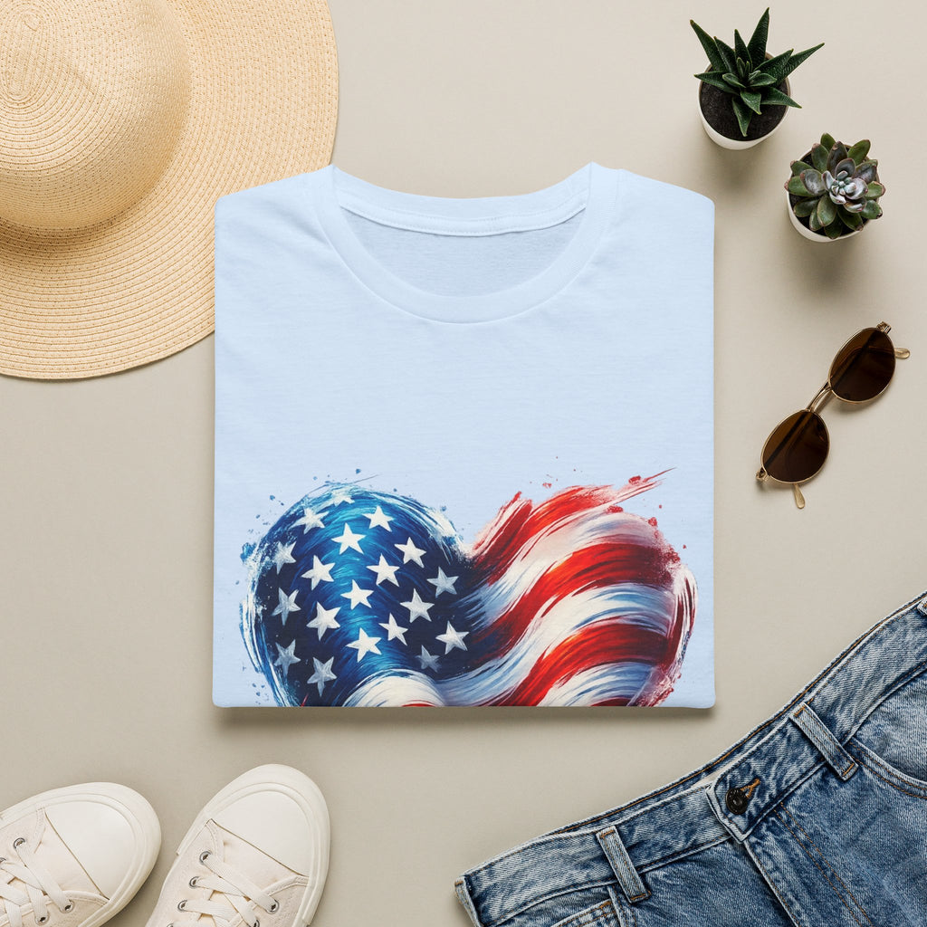 American Flag Heart T-Shirt — Patriotic USA Stars & Stripes Tee for 4th of July