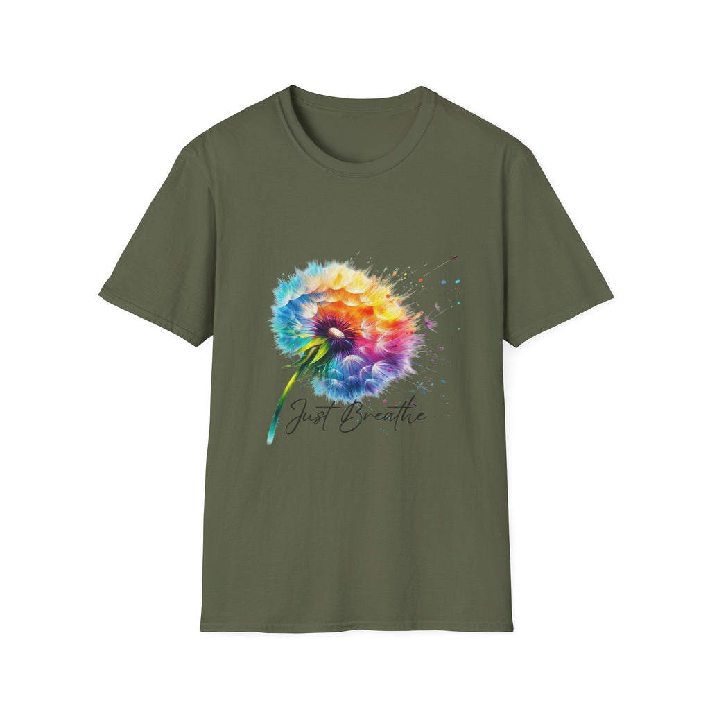 Sunflower Watercolor T-Shirt – "Just Breathe" Inspirational Floral Tee