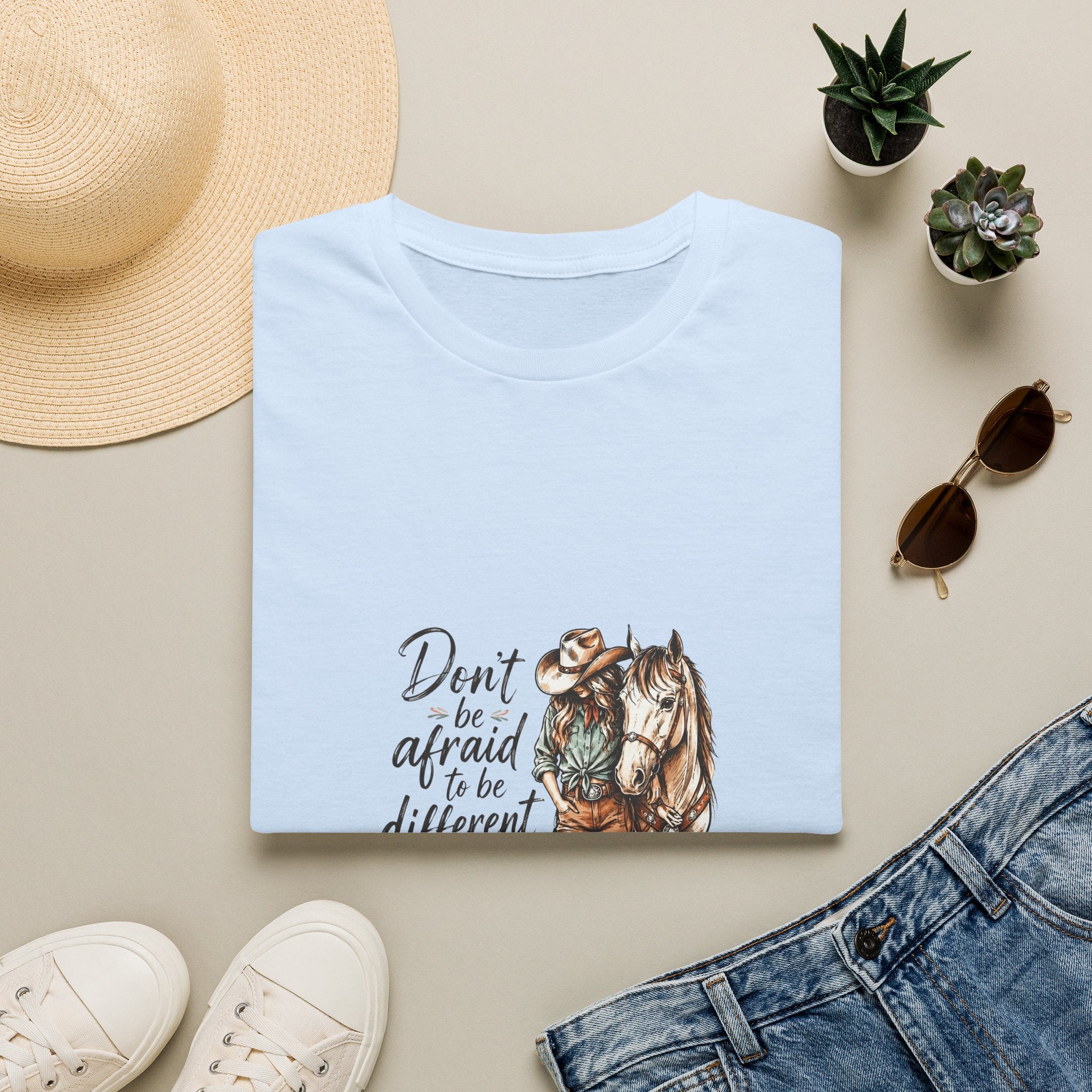 T-Shirt — 'Don't Be Afraid to Be Different' Horse Graphic