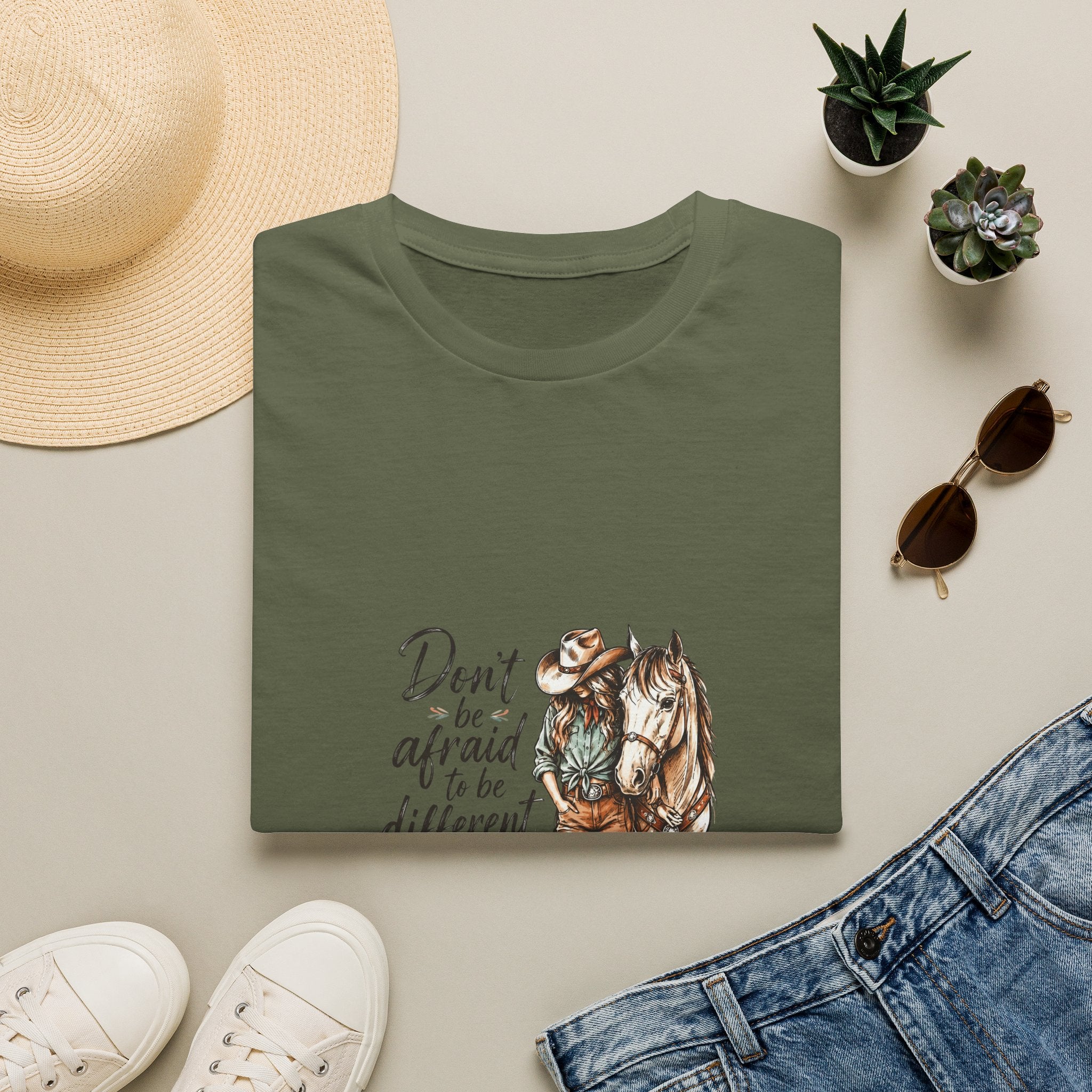 T-Shirt — 'Don't Be Afraid to Be Different' Horse Graphic