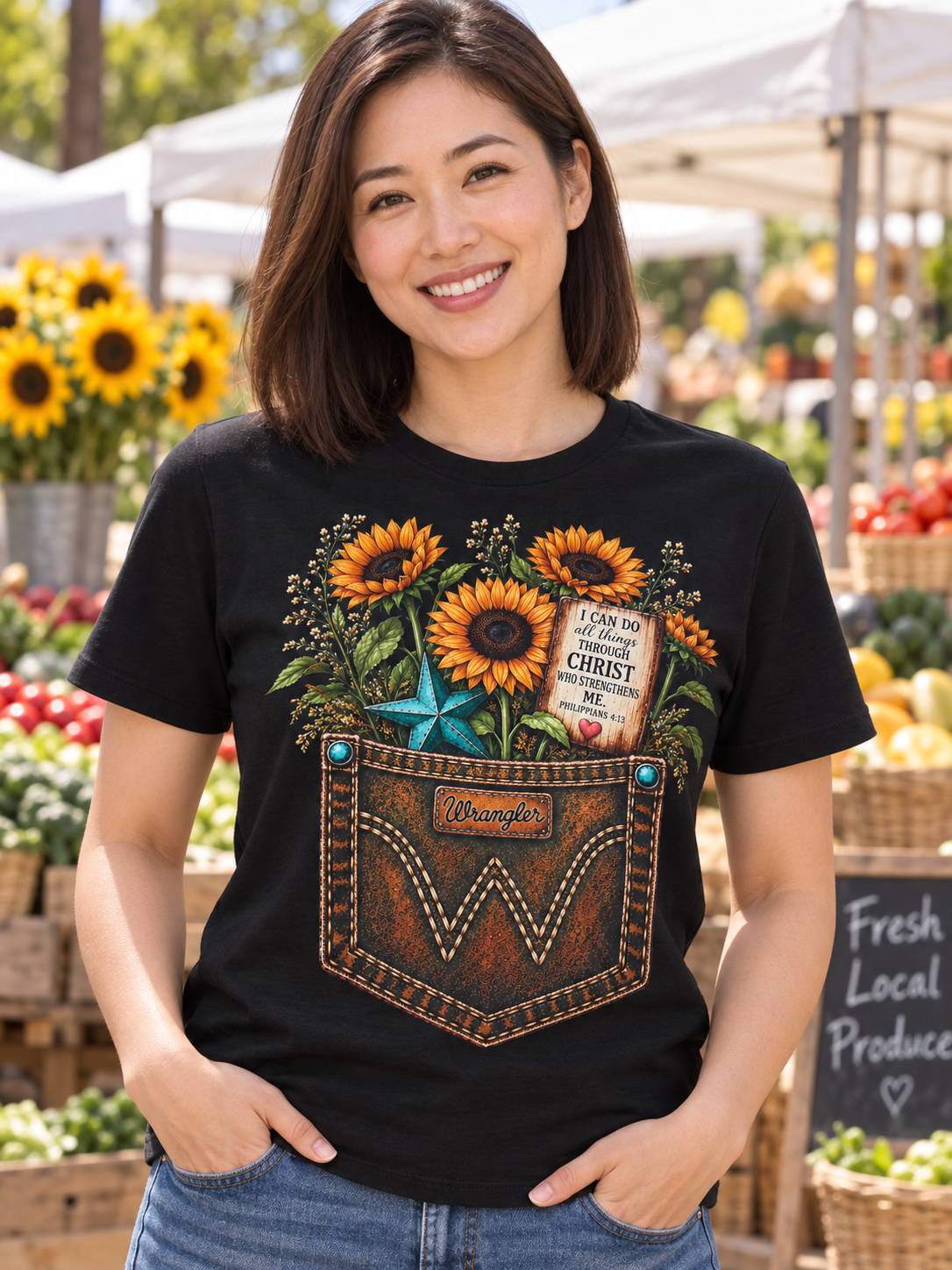 Philippians 4:13 sunflower and western faith graphic tee