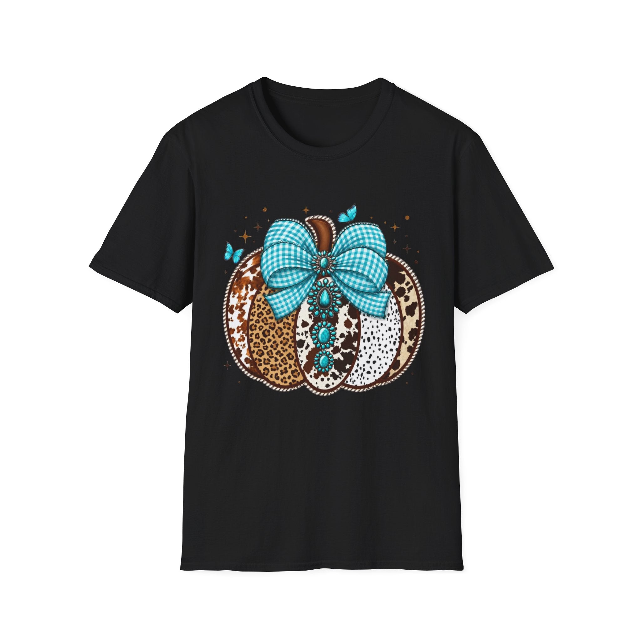 Turquoise Bow Pumpkin T-Shirt — Cowhide & Leopard Fall Graphic Tee