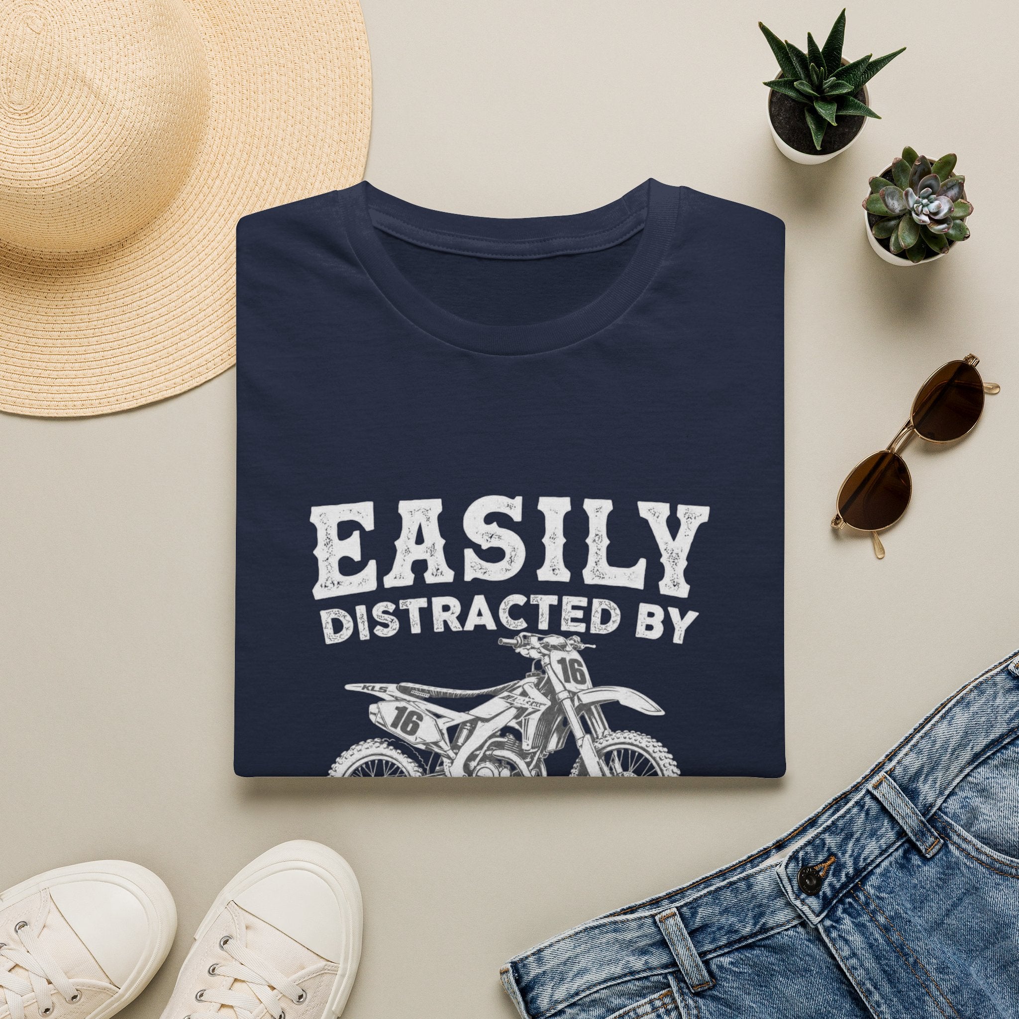 Easily Distracted by Dirtbikes & Boobs T-Shirt — Funny Motorcycle Rider Tee