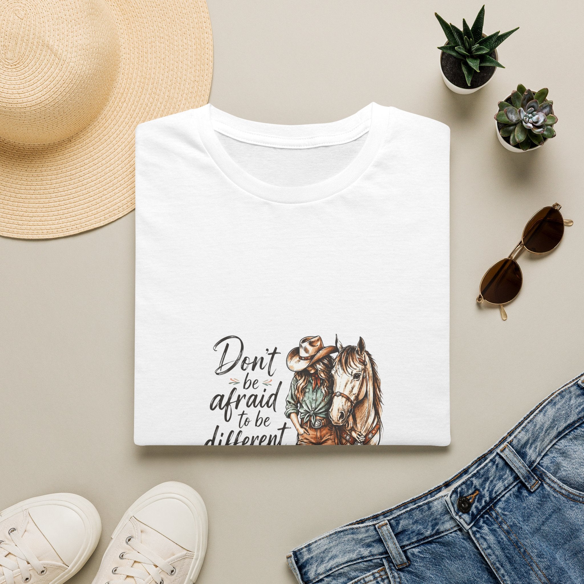 T-Shirt — 'Don't Be Afraid to Be Different' Horse Graphic