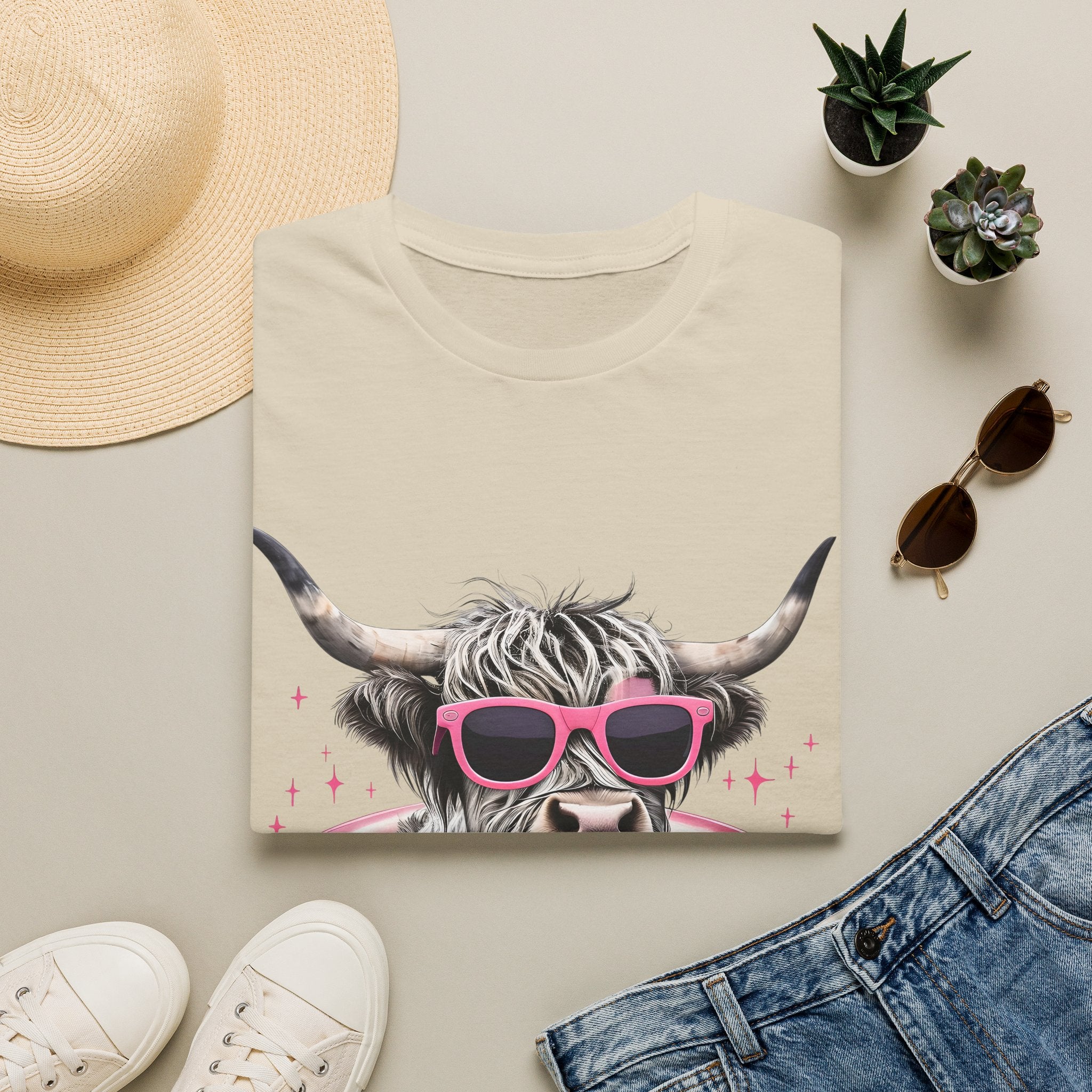 Cow with Pink Sunglasses T-Shirt — Cute Highland Cow Graphic Tee