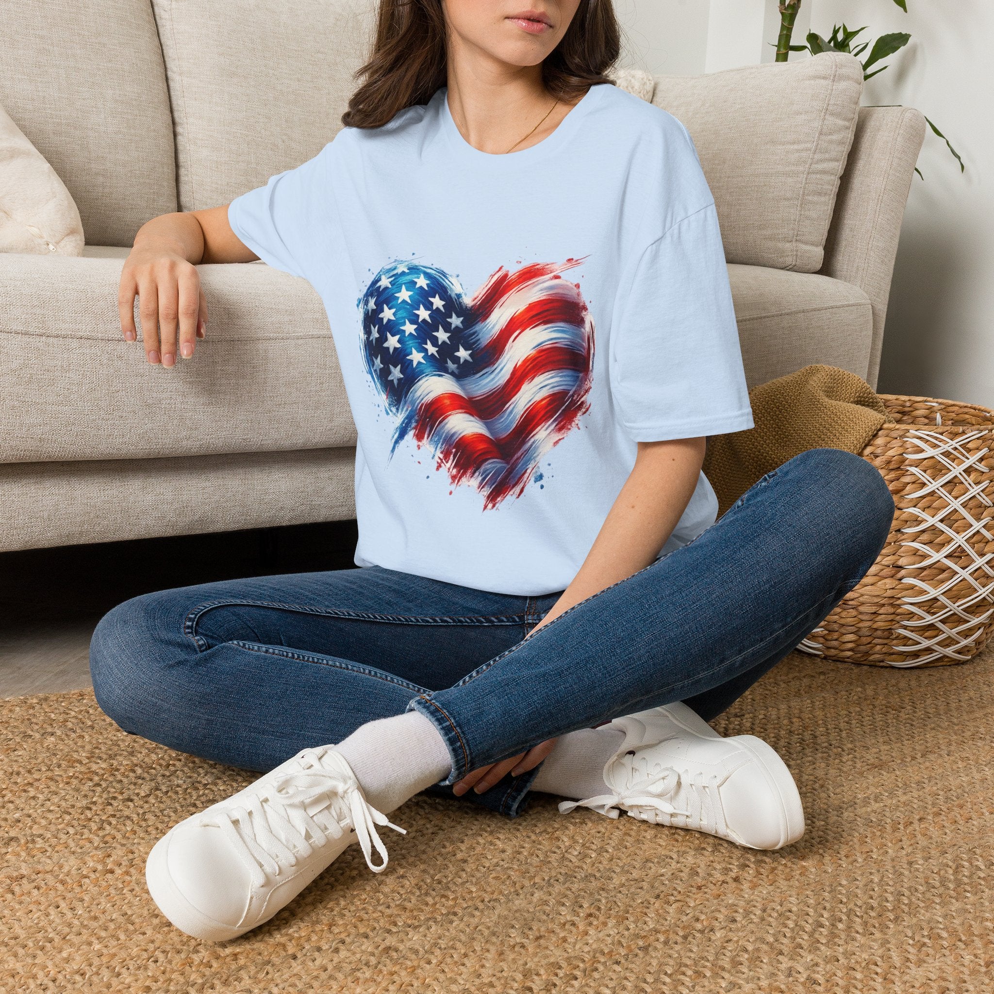 American Flag Heart T-Shirt — Patriotic USA Stars & Stripes Tee for 4th of July