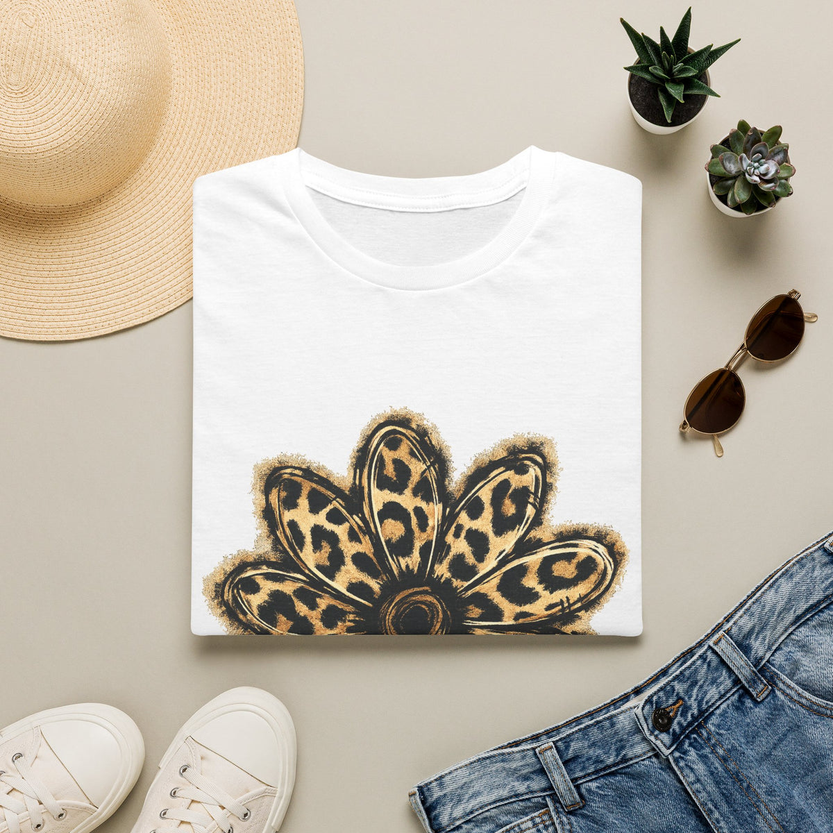 Leopard Sunflower Tee — Women's Animal Print Floral T-Shirt