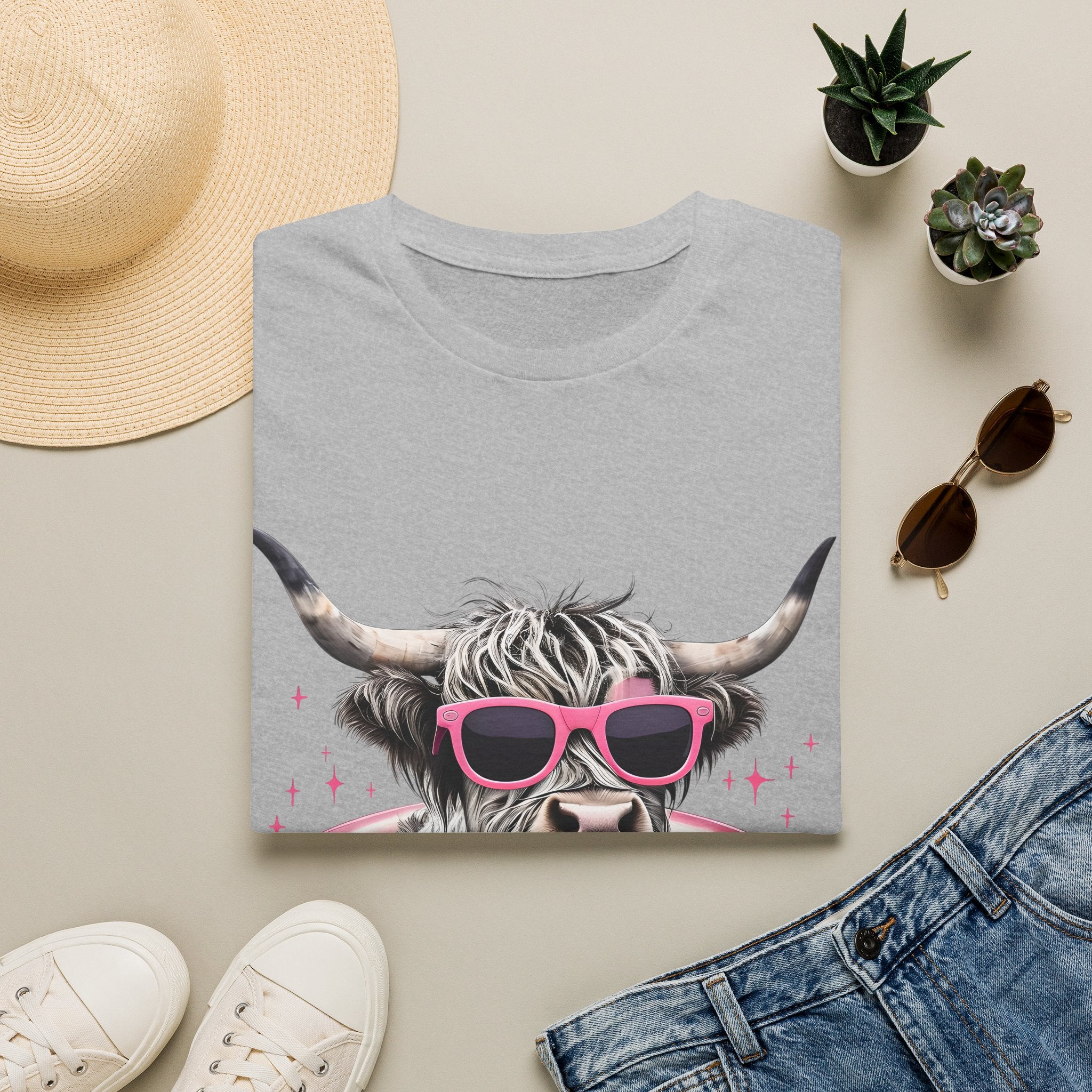 Cow with Pink Sunglasses T-Shirt — Cute Highland Cow Graphic Tee